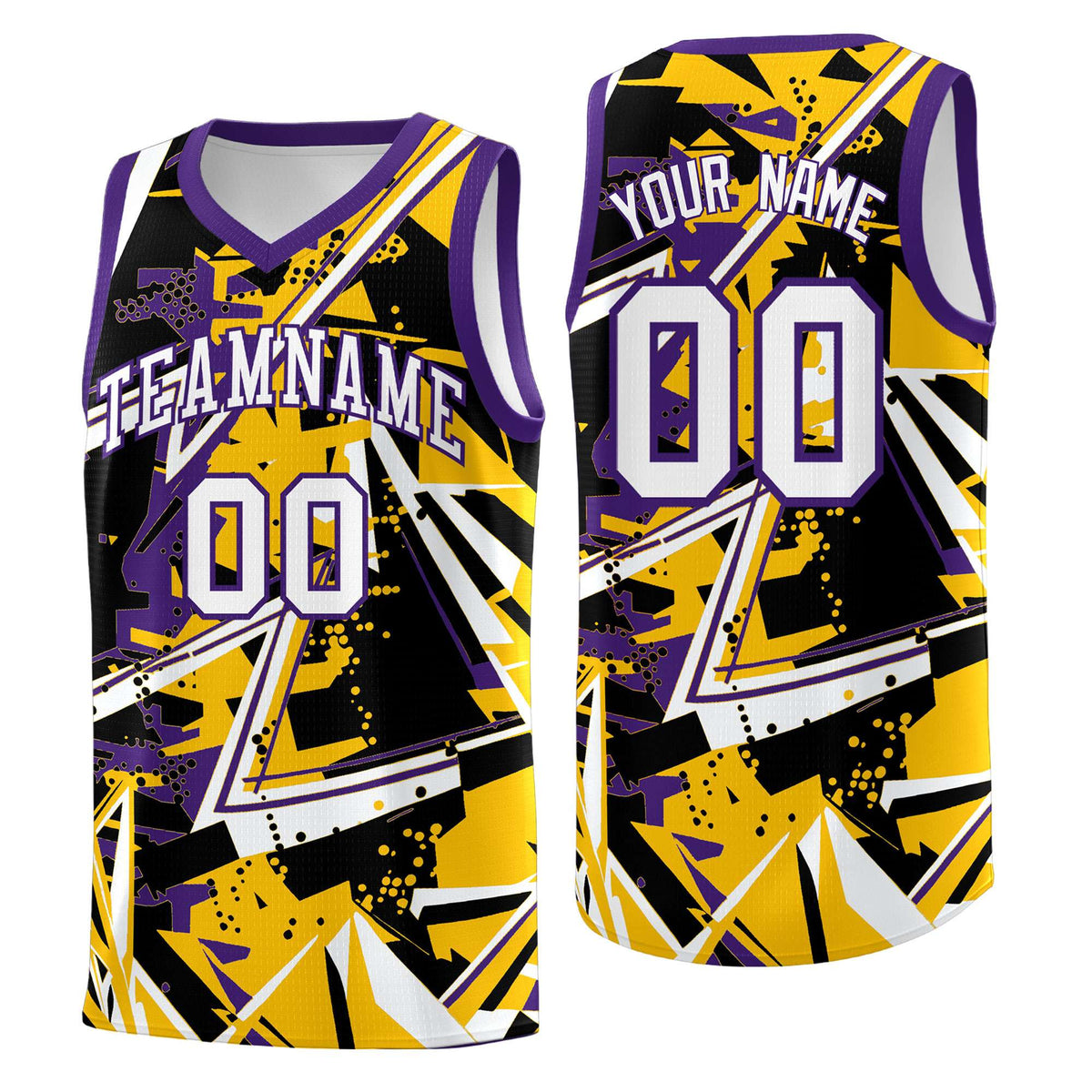 Custom Youth Basketball Jerseys Yellow Purple Abstract Graffiti Personalized Team Name &amp; Number