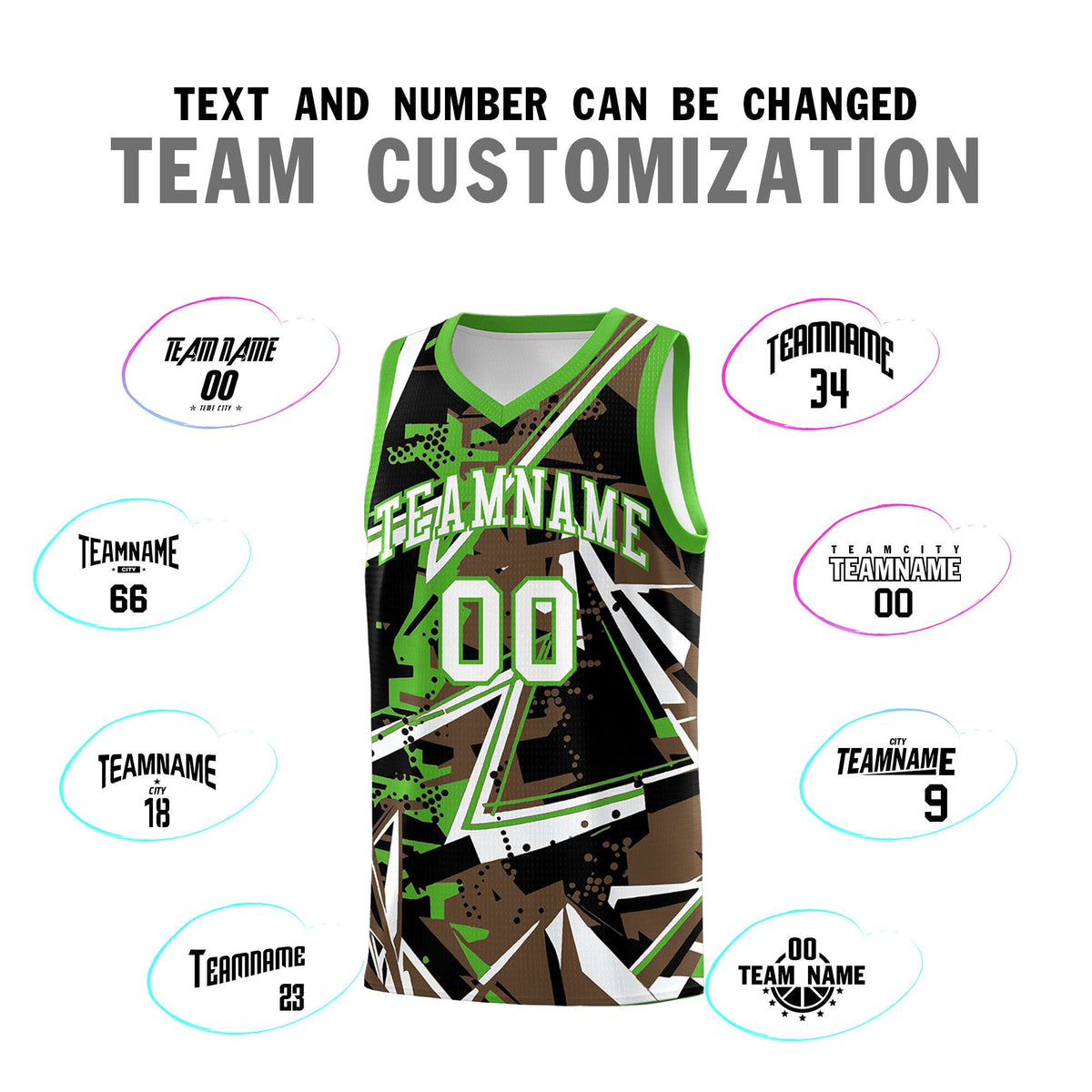 Custom Youth Basketball Jerseys Light Brown Light Green Abstract Graffiti Personalized Street Style Uniform