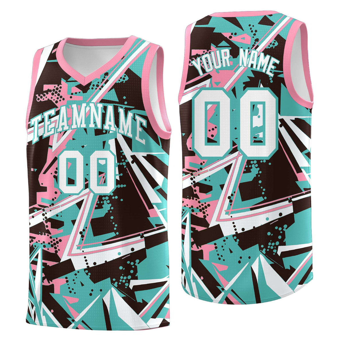 Custom Youth Basketball Jerseys Teal Pink Abstract Graffiti Urban Style Personalized Uniform