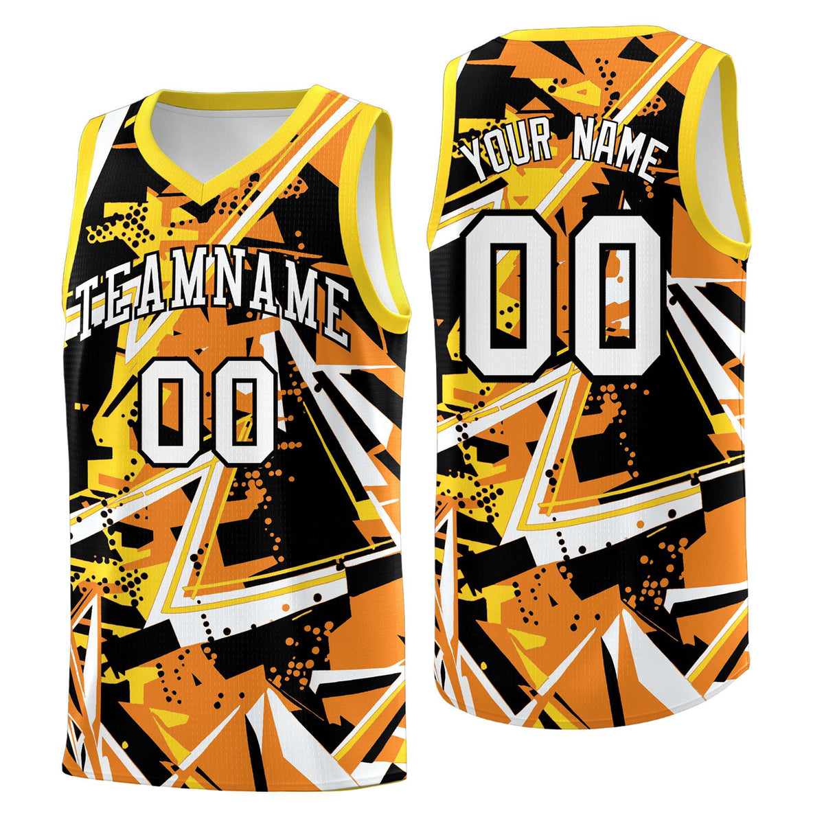 Custom Youth Basketball Jerseys Orange Gold Abstract Graffiti Personalized Street Style Uniform