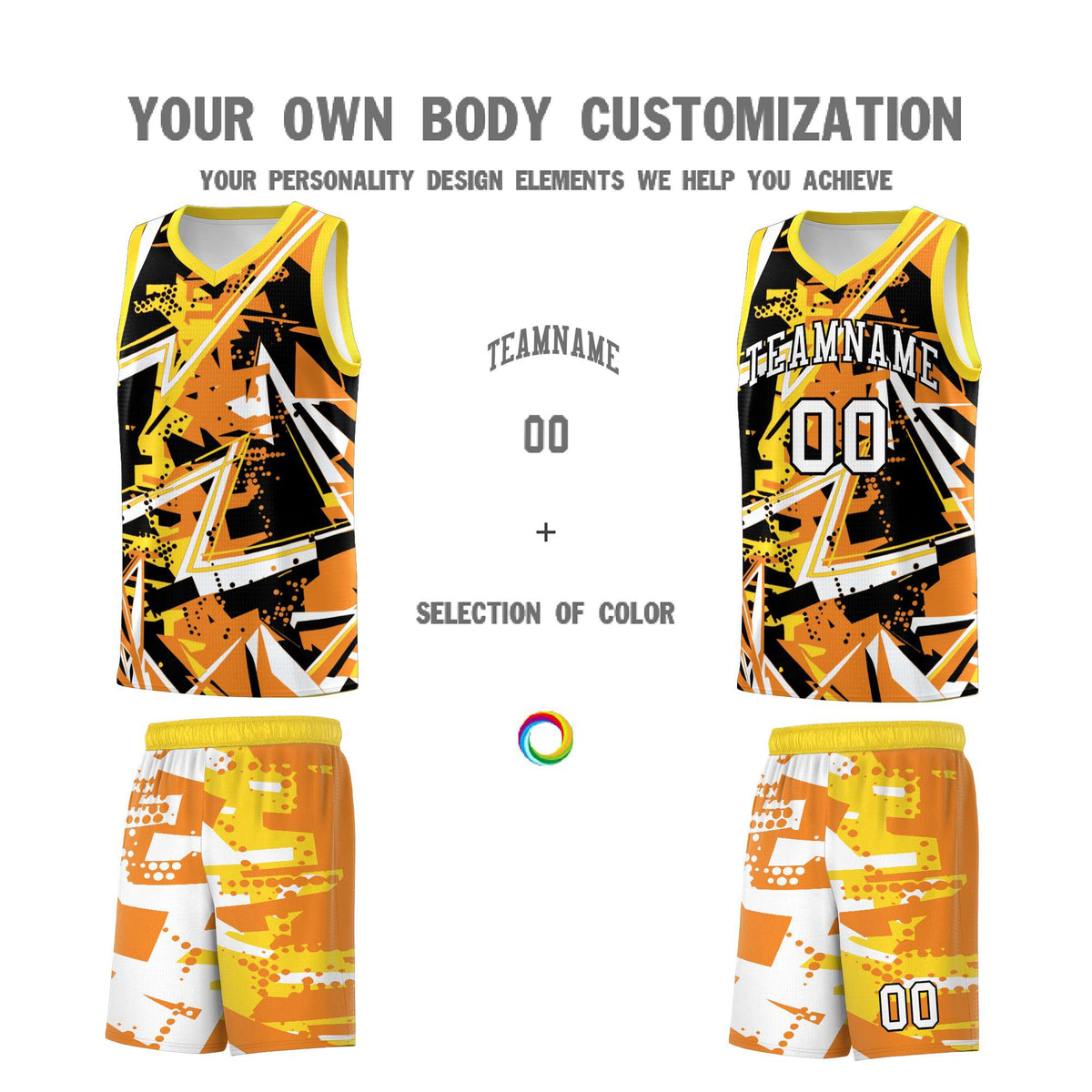 Custom Youth Basketball Jerseys Orange Gold Abstract Graffiti Personalized Street Style Uniform