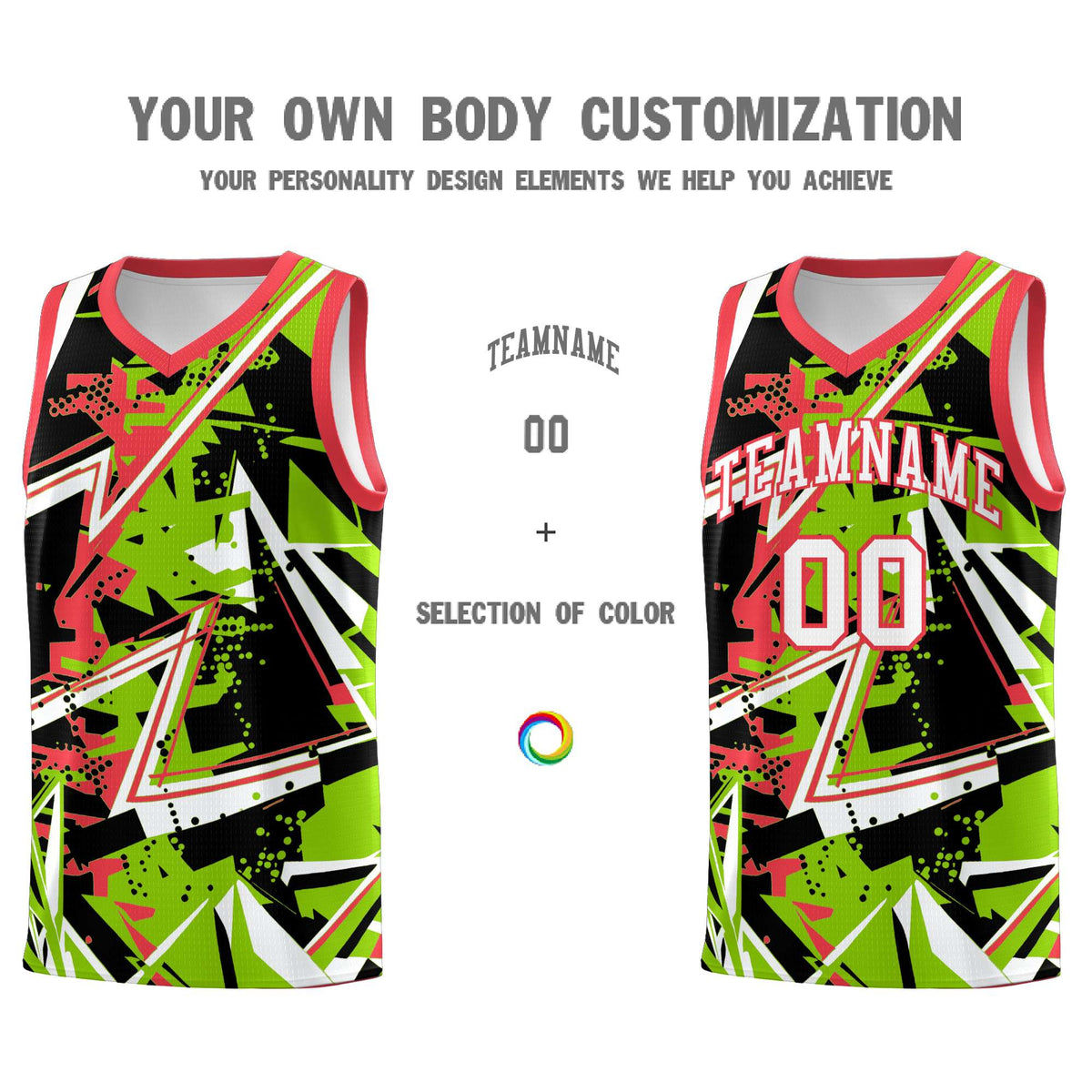 Custom Youth Basketball Jerseys Neon Green Light Red Abstract Graffiti Personalized Street Style Uniform