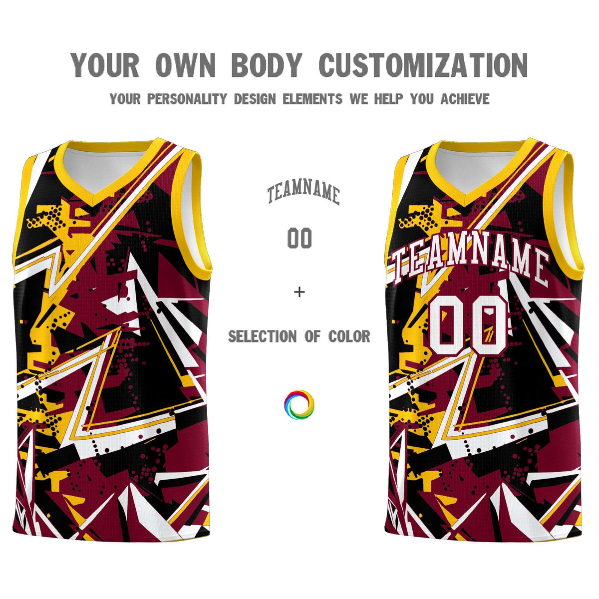 Custom Youth Basketball Jerseys Crimson Yellow Abstract Graffiti Urban Style Personalized Uniform