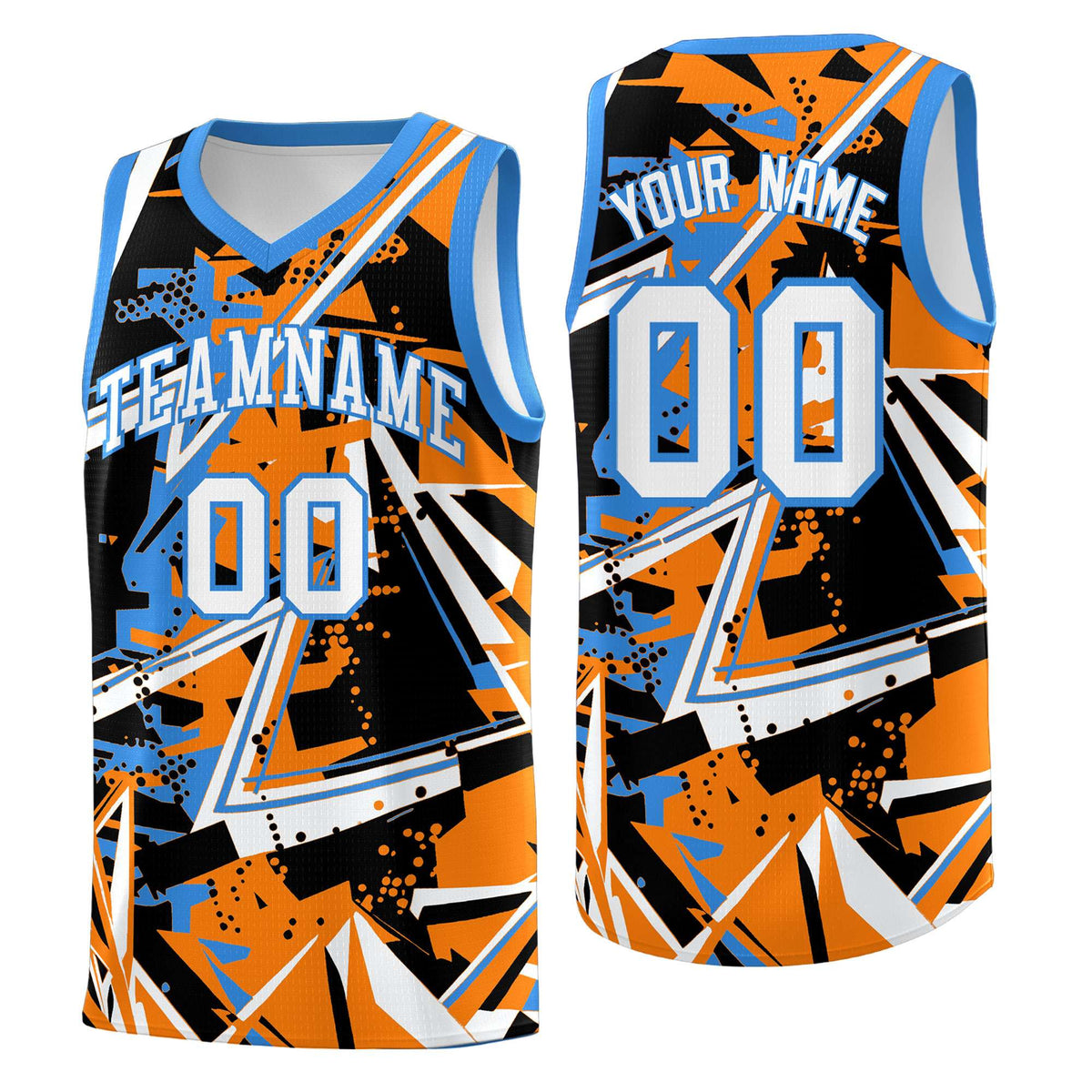 Custom Youth Basketball Jerseys Orange Light Blue Abstract Graffiti Personalized Street Style Uniform