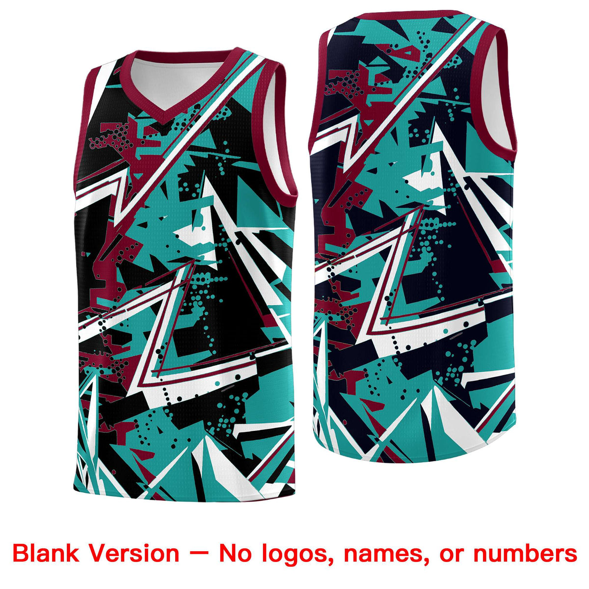 Custom Youth Basketball Jerseys Teal Crimson Abstract Graffiti Personalized Team Name &amp; Number