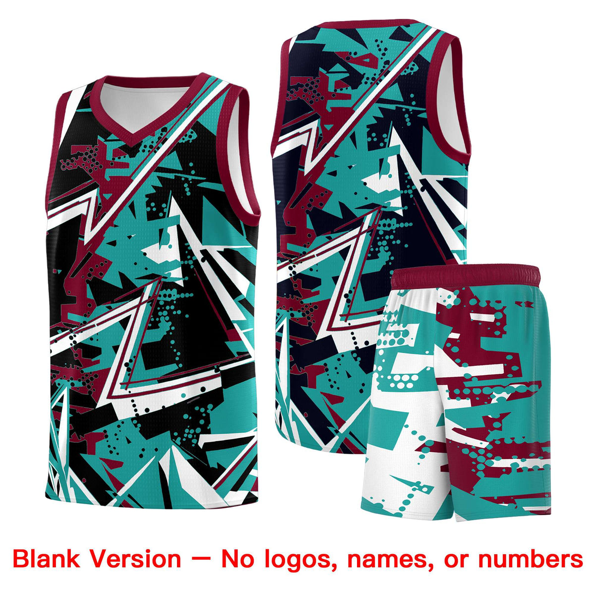 Custom Youth Basketball Jerseys Teal Crimson Abstract Graffiti Personalized Team Name &amp; Number