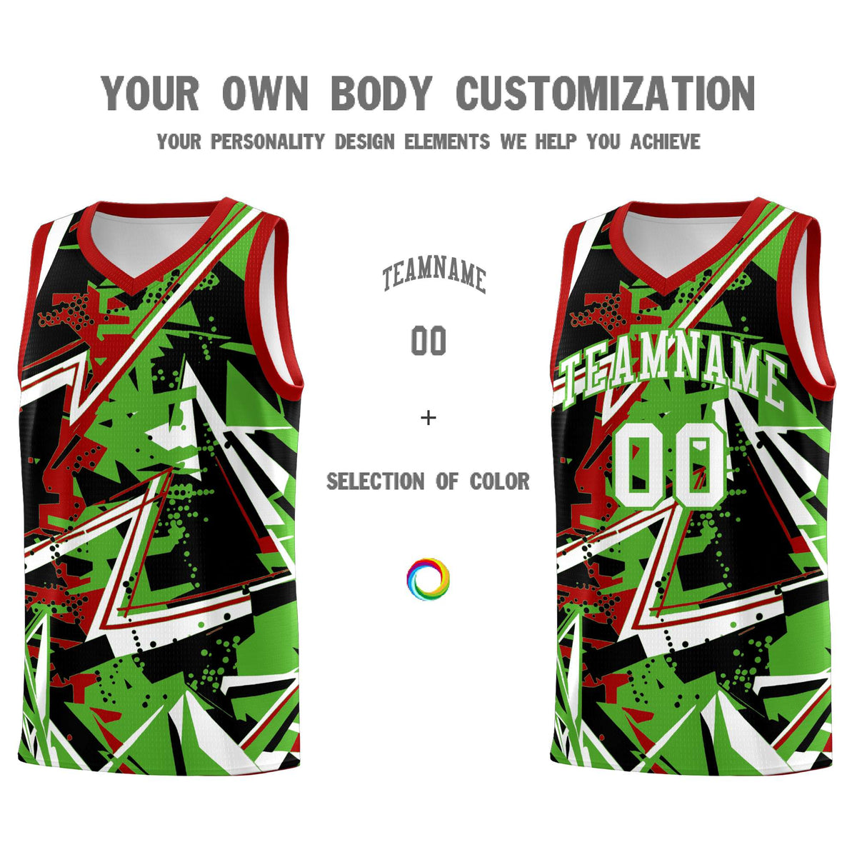 Custom Youth Basketball Jerseys Light Green Red Abstract Graffiti Urban Style Personalized Uniform