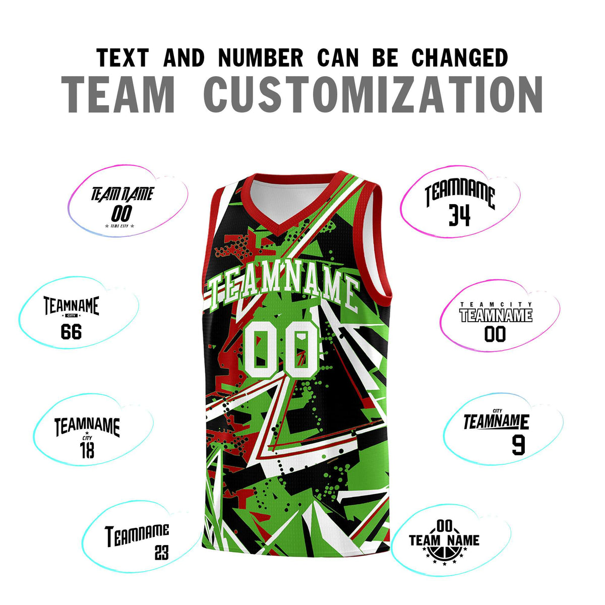 Custom Youth Basketball Jerseys Light Green Red Abstract Graffiti Urban Style Personalized Uniform