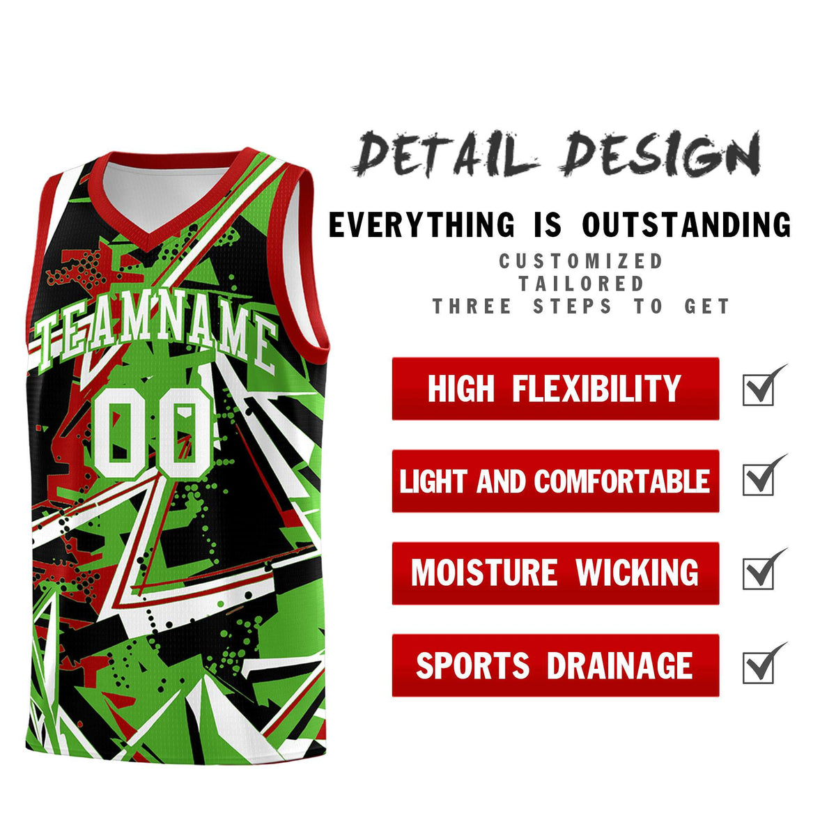 Custom Youth Basketball Jerseys Light Green Red Abstract Graffiti Urban Style Personalized Uniform