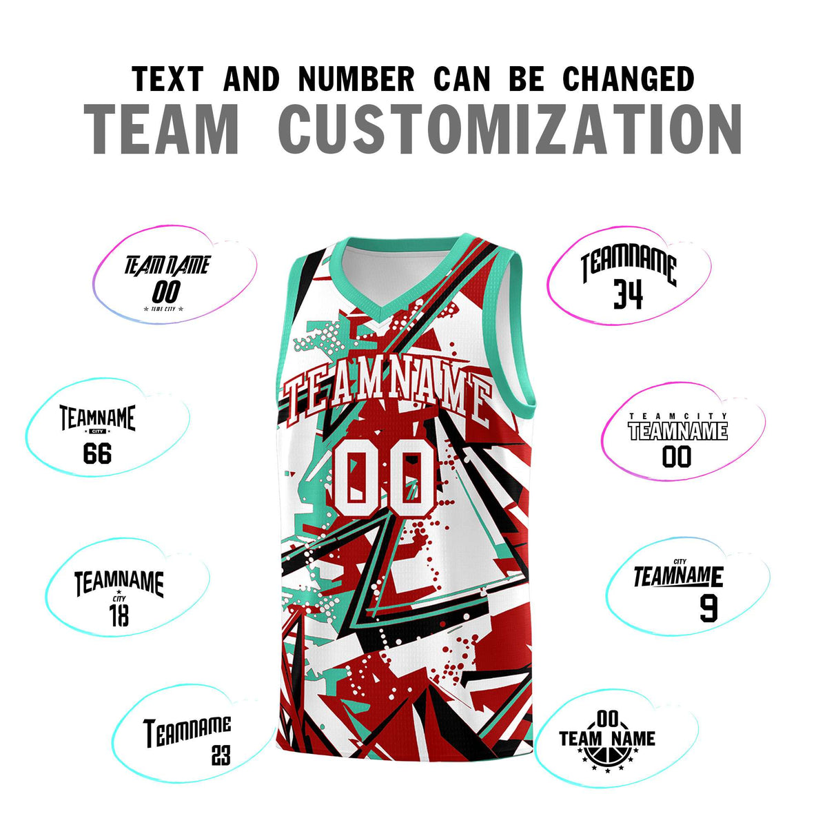 Custom Youth Basketball Jerseys Red Bright Green Abstract Graffiti Personalized Team Name &amp; Number