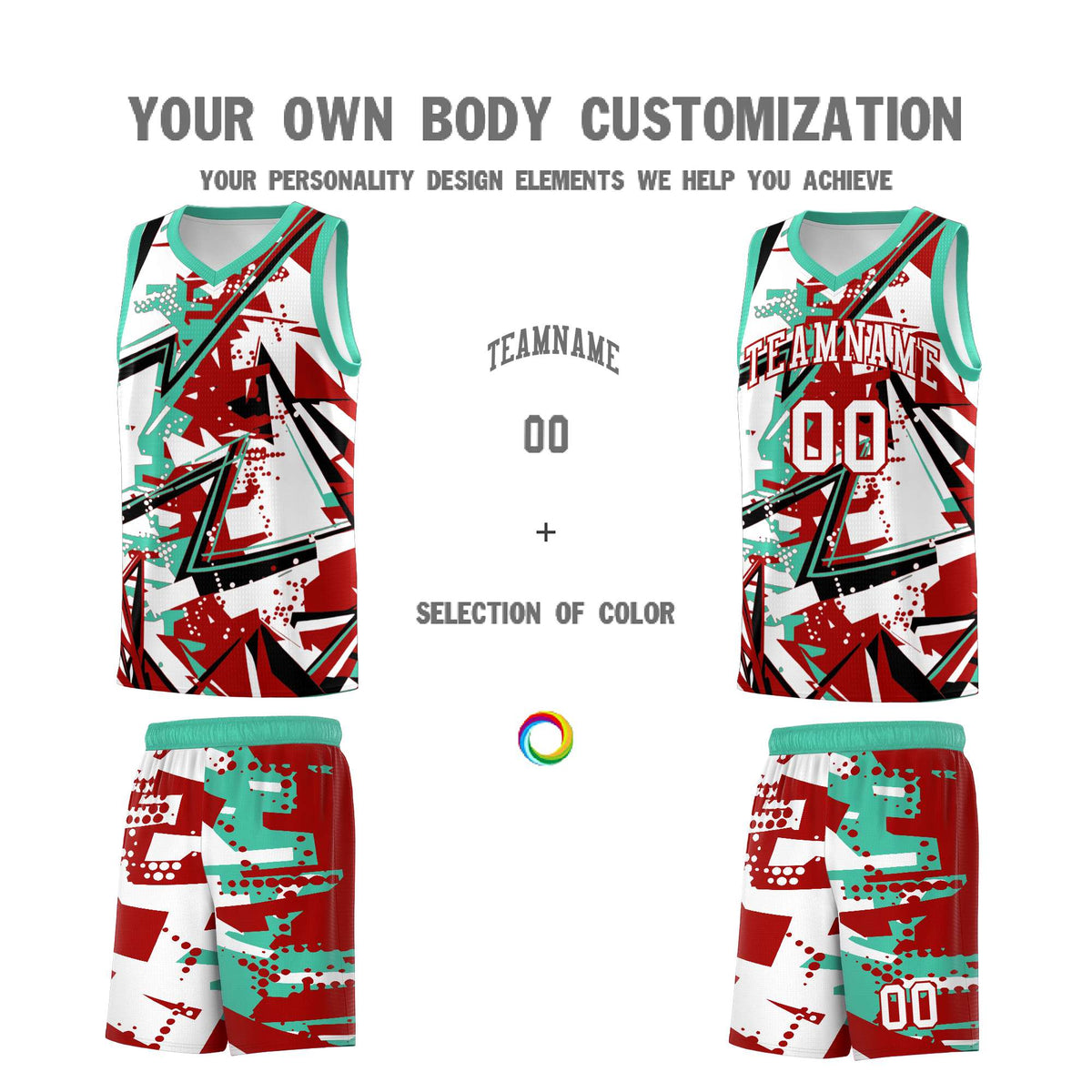 Custom Youth Basketball Jerseys Red Bright Green Abstract Graffiti Personalized Team Name &amp; Number