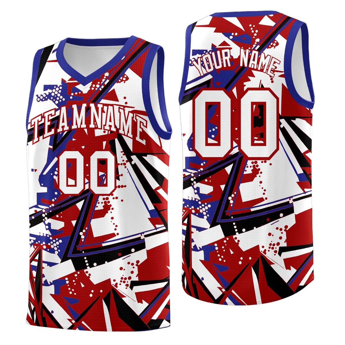 Custom Youth Basketball Jerseys Red Royal Abstract Graffiti Personalized Street Style Uniform