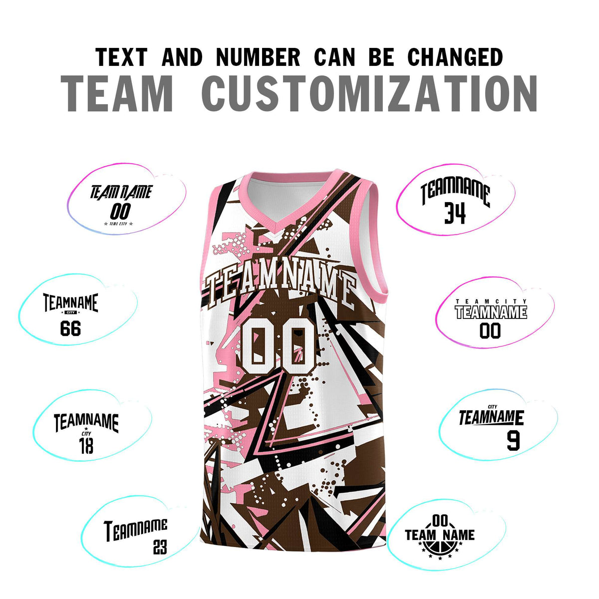 Custom Youth Basketball Jerseys Brown Light Pink Abstract Graffiti Urban Style Personalized Uniform