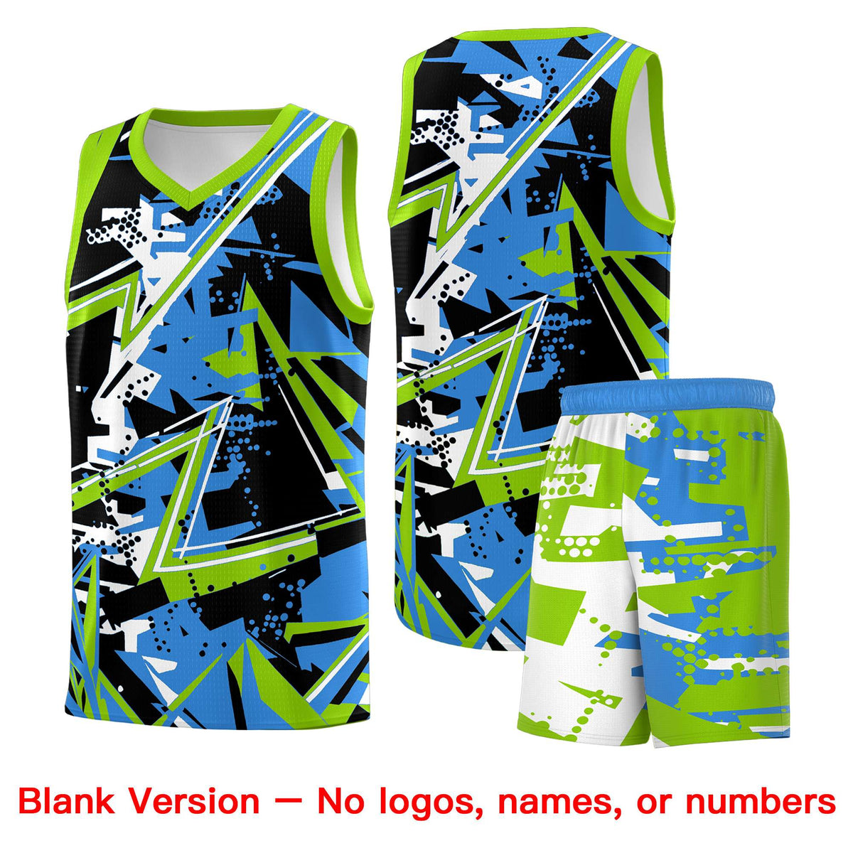 Custom Youth Basketball Jerseys Light Blue Neon Green Abstract Graffiti Personalized Street Style Uniform