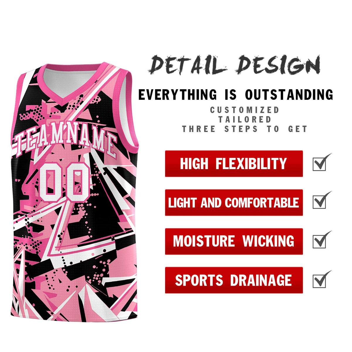 Custom Youth Basketball Jerseys Light Pink Rose Red Abstract Graffiti Personalized Team Name & Number
