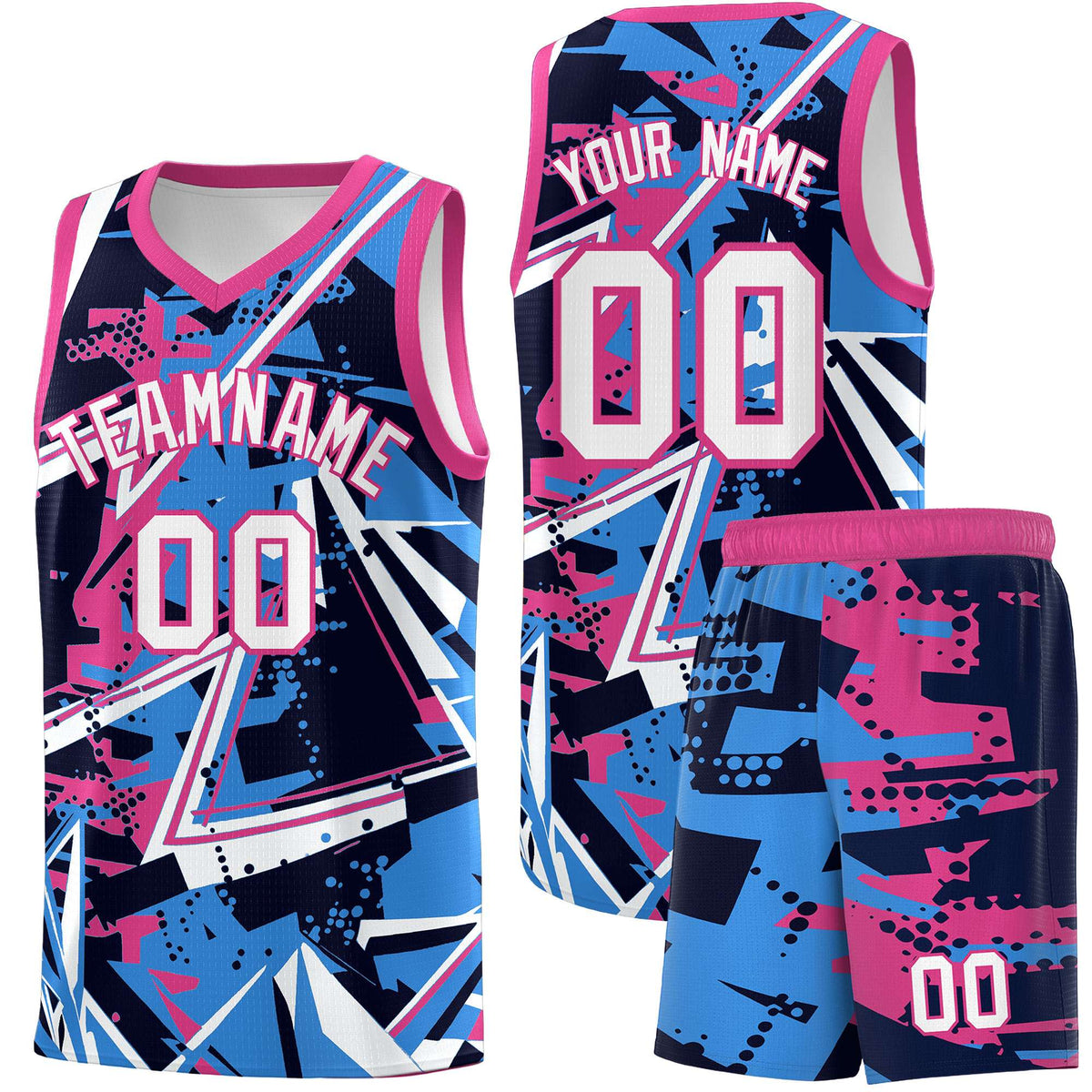 Custom Youth Basketball Jerseys Light Blue Pink Abstract Graffiti Personalized Street Style Uniform