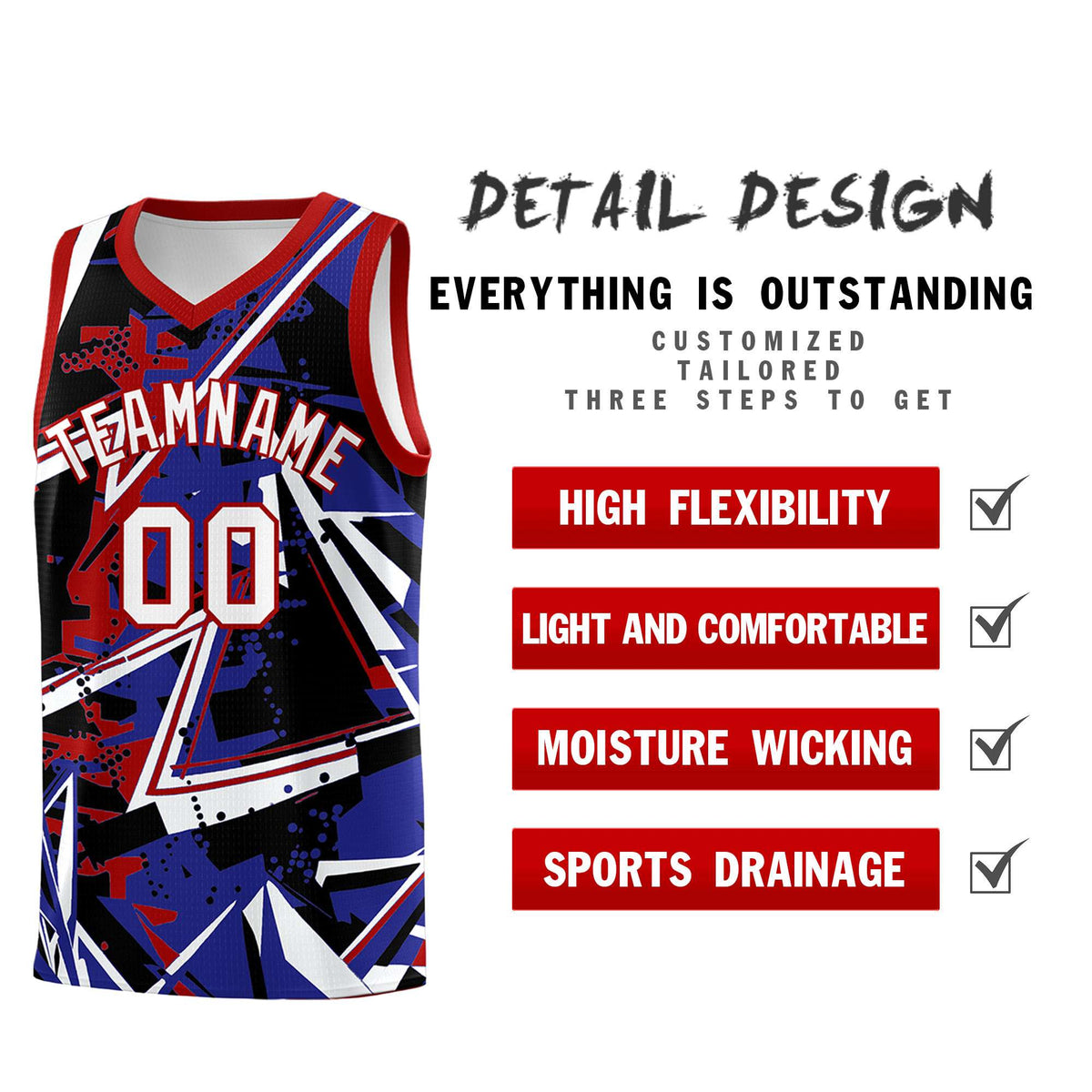 Custom Youth Basketball Jerseys Royal Red Abstract Graffiti Urban Style Personalized Uniform