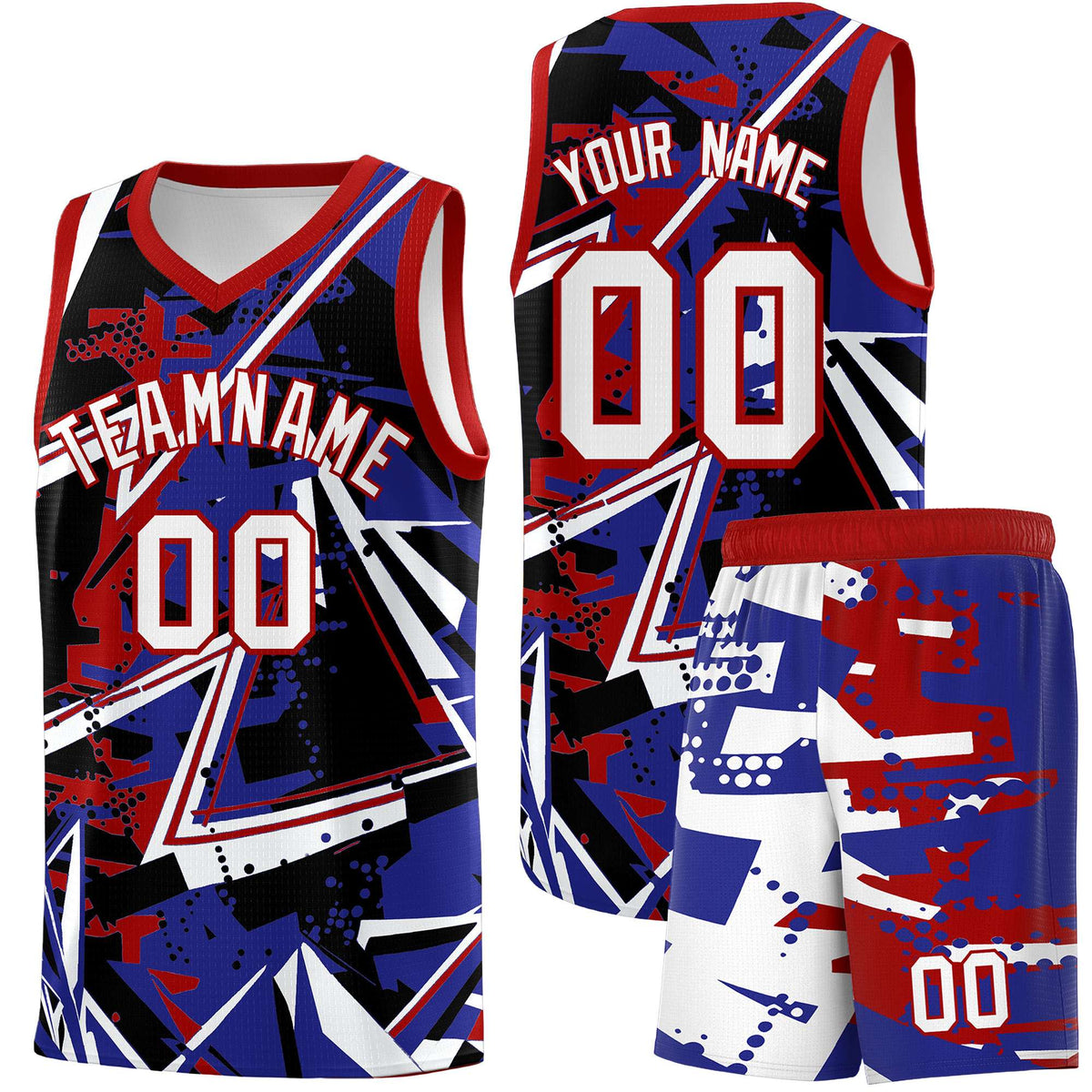 Custom Youth Basketball Jerseys Royal Red Abstract Graffiti Urban Style Personalized Uniform