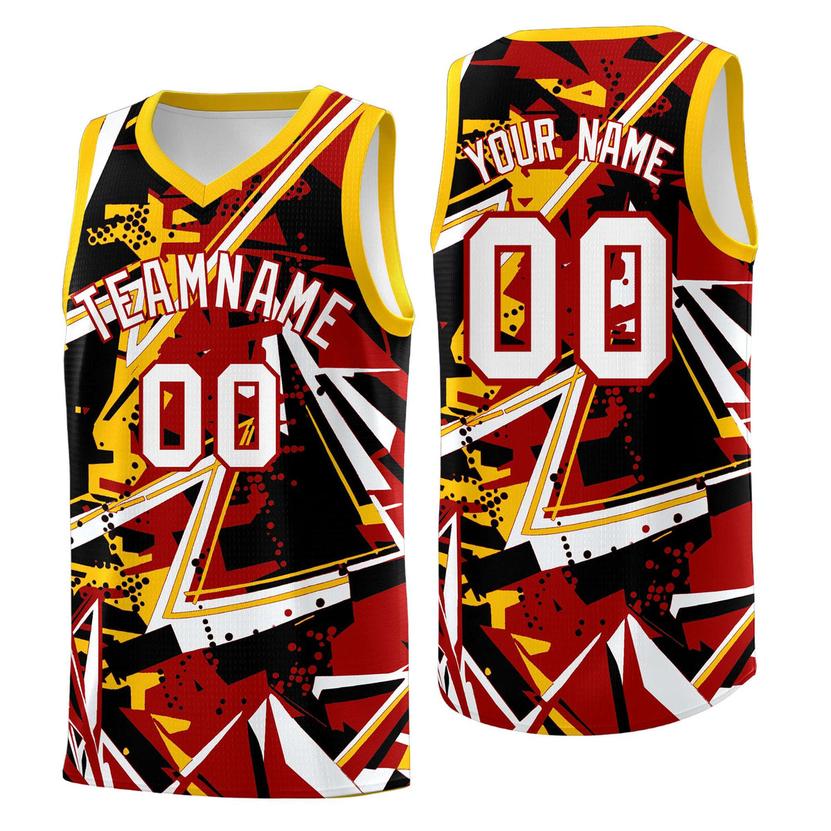 Custom Youth Basketball Jerseys Red Yellow Abstract Graffiti Personalized Street Style Uniform