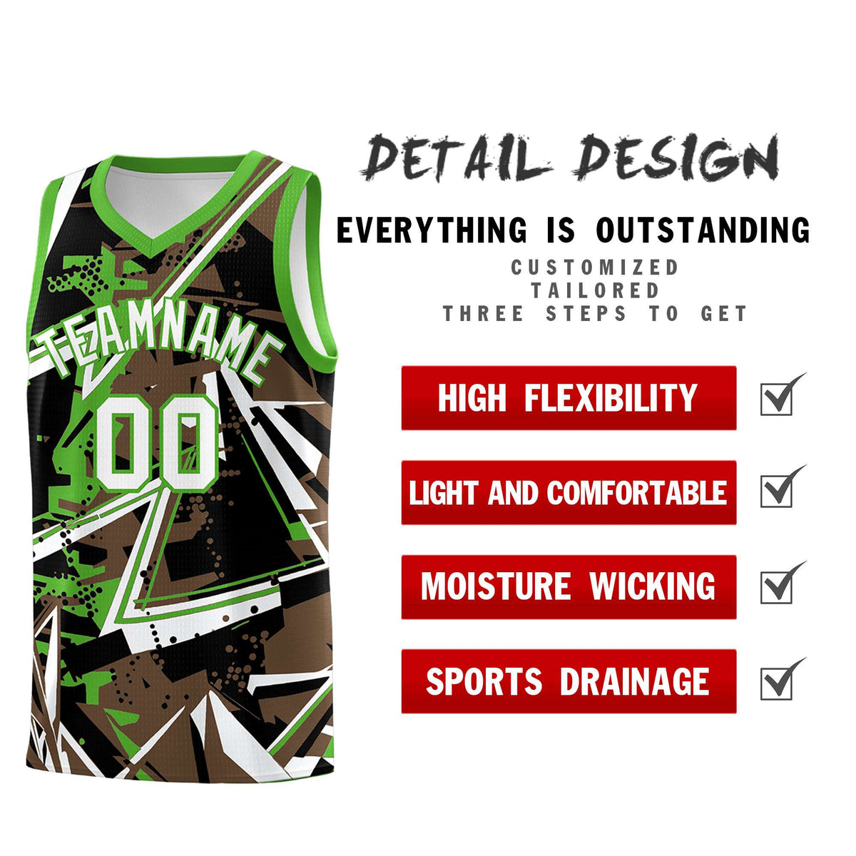 Custom Youth Basketball Jerseys Light Brown Light Green Abstract Graffiti Personalized Street Style Uniform
