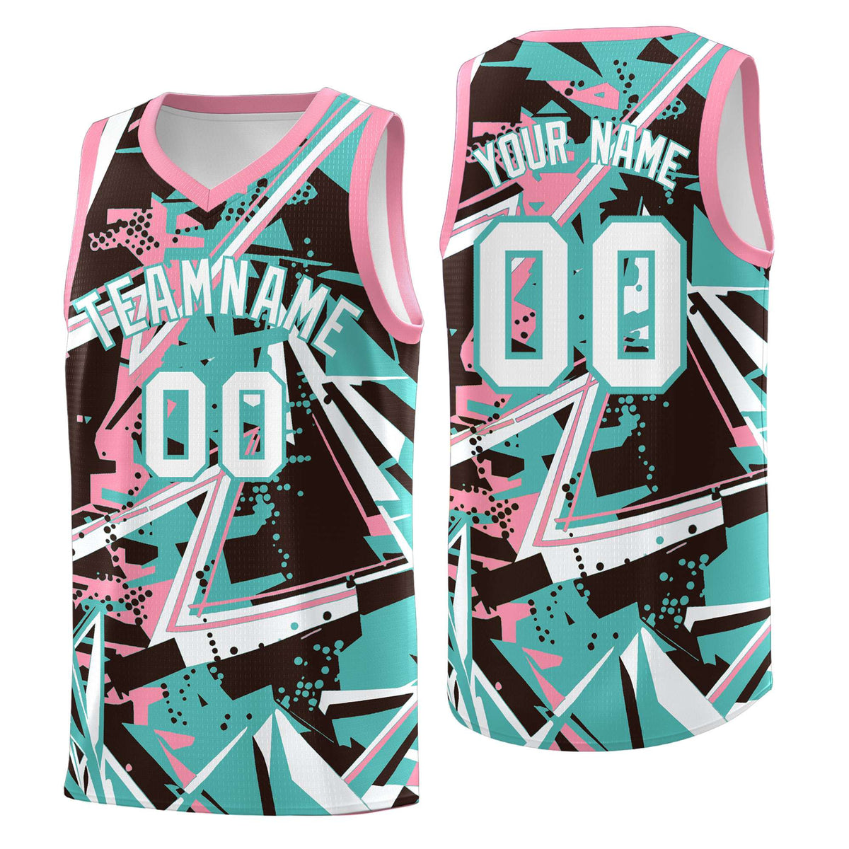 Custom Youth Basketball Jerseys Teal Pink Abstract Graffiti Urban Style Personalized Uniform