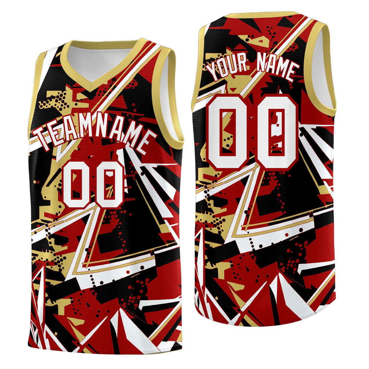 Custom Youth Basketball Jerseys Red Old Gold Abstract Graffiti Personalized Team Name &amp; Number