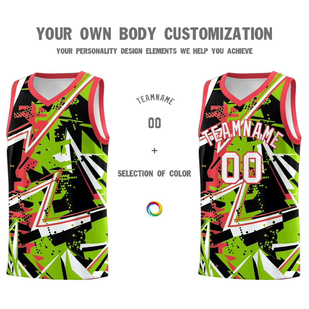 Custom Youth Basketball Jerseys Neon Green Light Red Abstract Graffiti Personalized Street Style Uniform