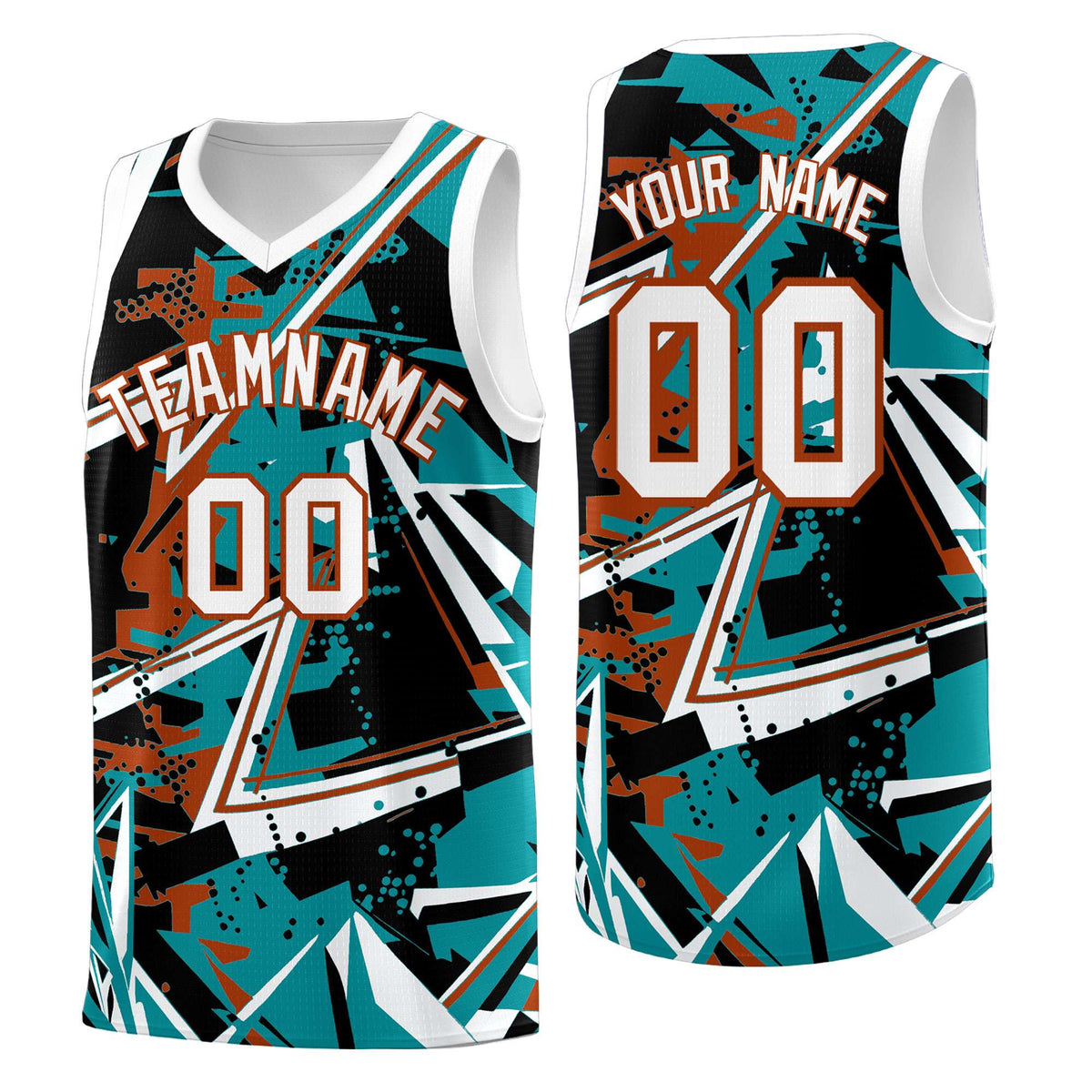 Custom Youth Basketball Jerseys Teal Dark Orange Abstract Graffiti Personalized Street Style Uniform