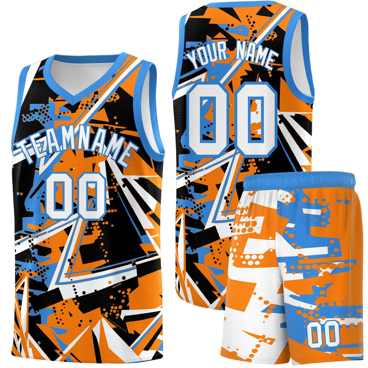 Custom Youth Basketball Jerseys Orange Light Blue Abstract Graffiti Personalized Street Style Uniform