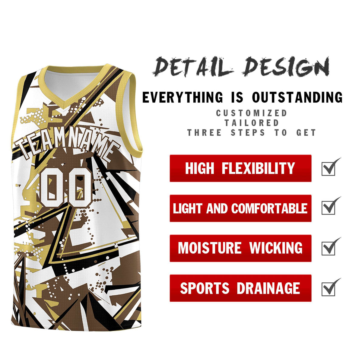 Custom Youth Basketball Jerseys Light Brown Old Gold Abstract Graffiti Personalized Team Name & Number