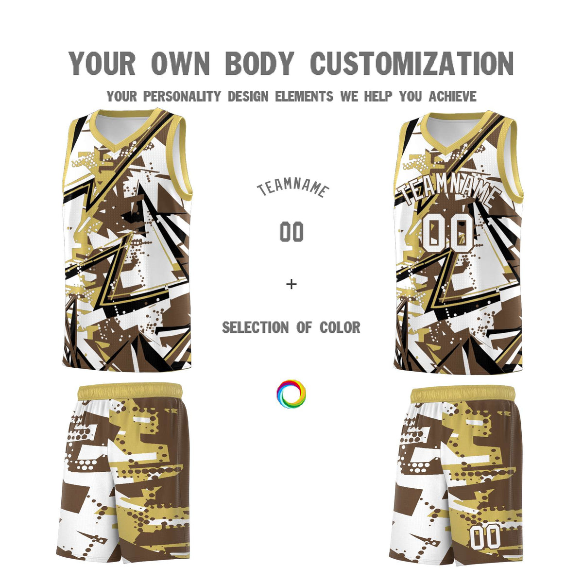 Custom Youth Basketball Jerseys Light Brown Old Gold Abstract Graffiti Personalized Team Name & Number