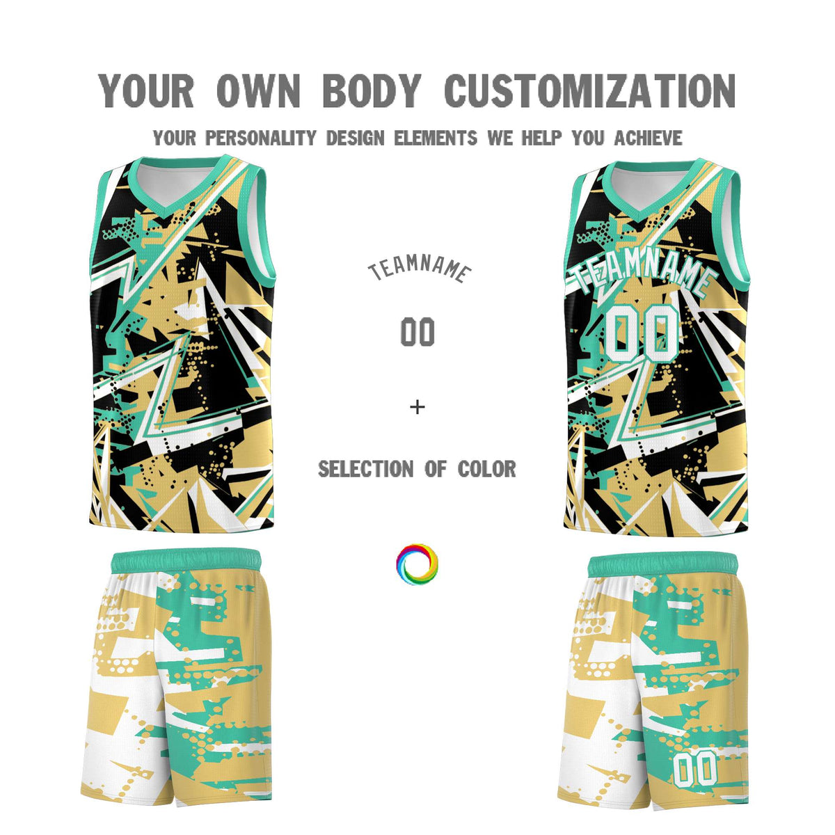 Custom Youth Basketball Jerseys Old Gold Bright Green Abstract Graffiti Personalized Street Style Uniform