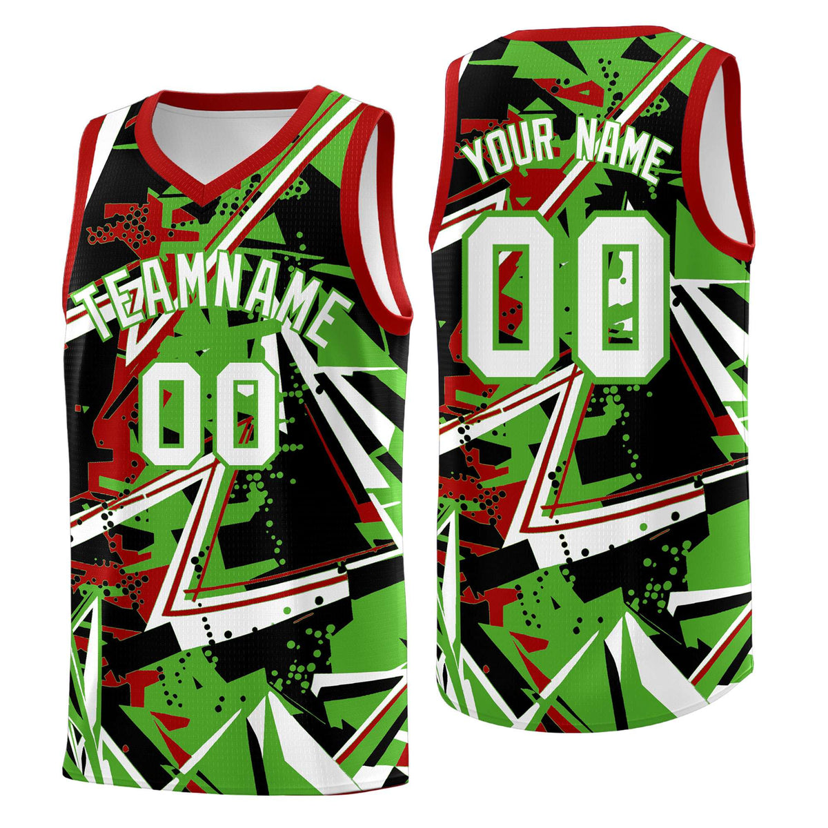 Custom Youth Basketball Jerseys Light Green Red Abstract Graffiti Urban Style Personalized Uniform