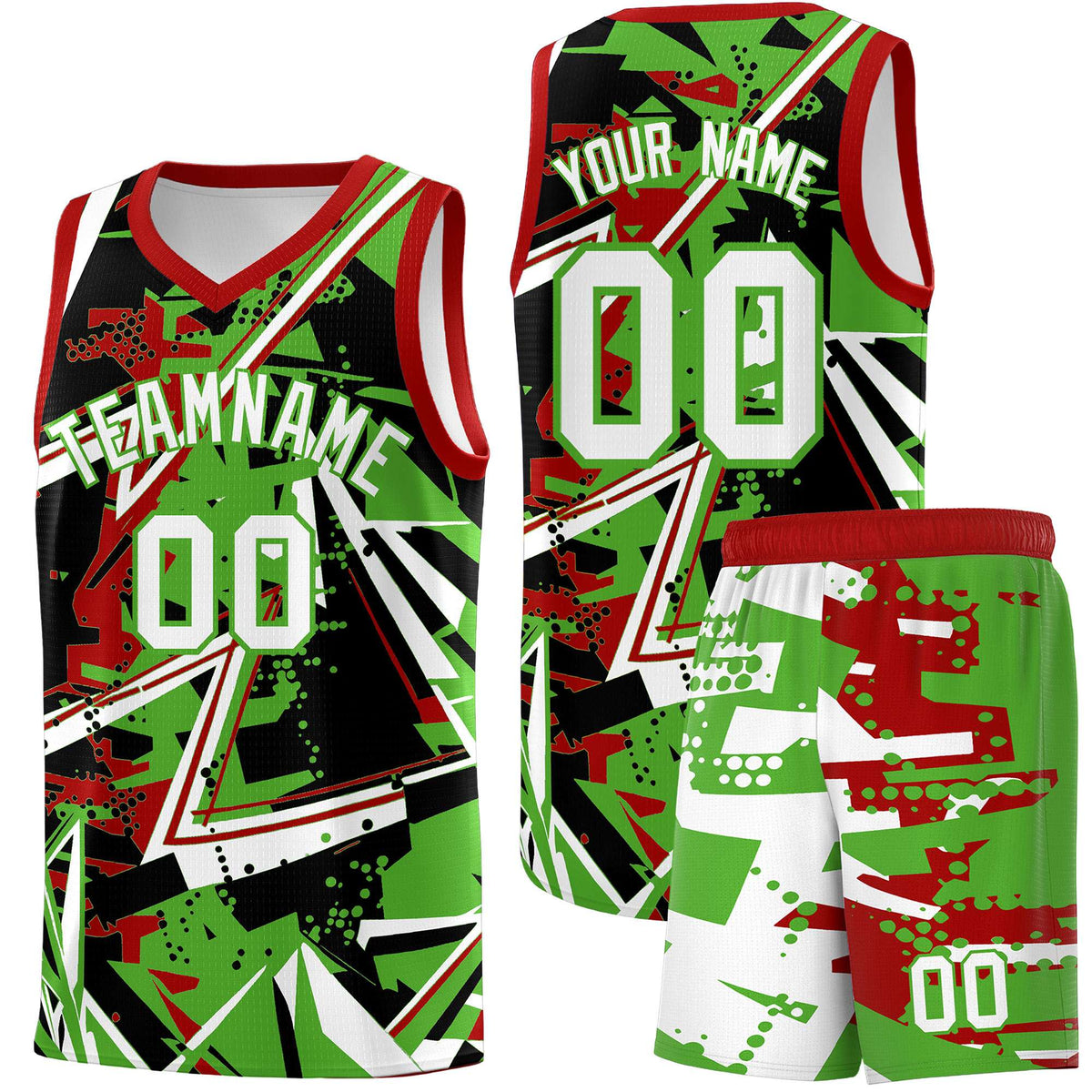 Custom Youth Basketball Jerseys Light Green Red Abstract Graffiti Urban Style Personalized Uniform