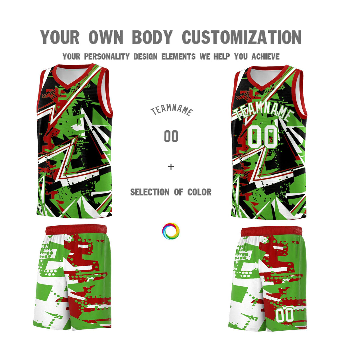 Custom Youth Basketball Jerseys Light Green Red Abstract Graffiti Urban Style Personalized Uniform