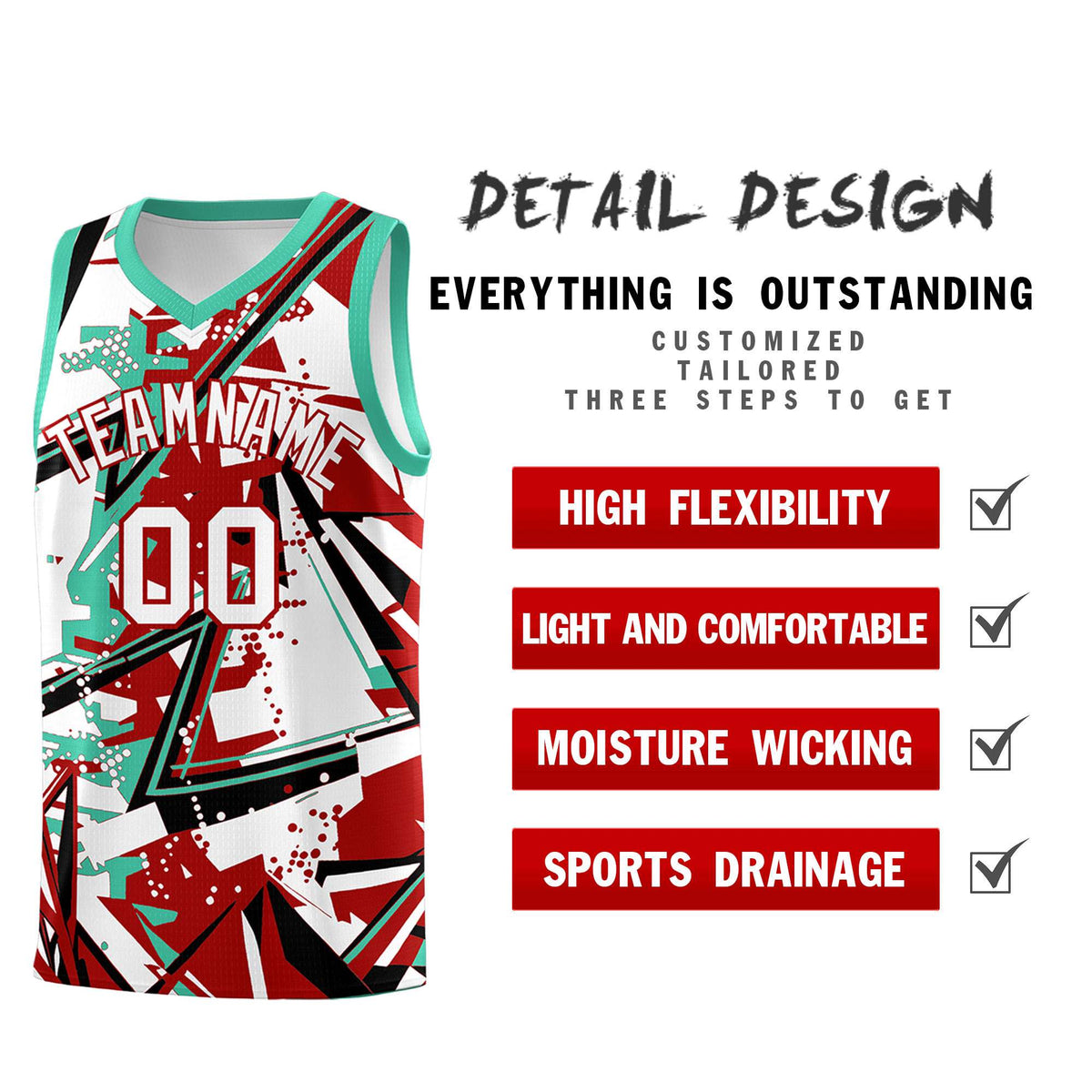 Custom Youth Basketball Jerseys Red Bright Green Abstract Graffiti Personalized Team Name &amp; Number