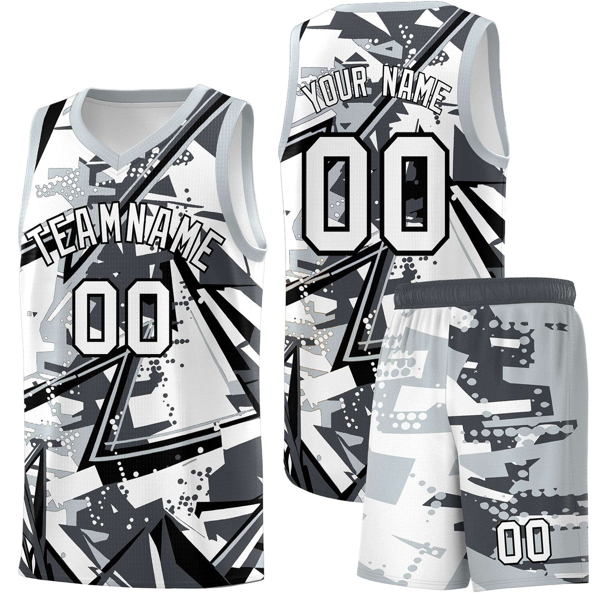 Custom Youth Basketball Jerseys Gray Silver Abstract Graffiti Personalized Team Name &amp; Number