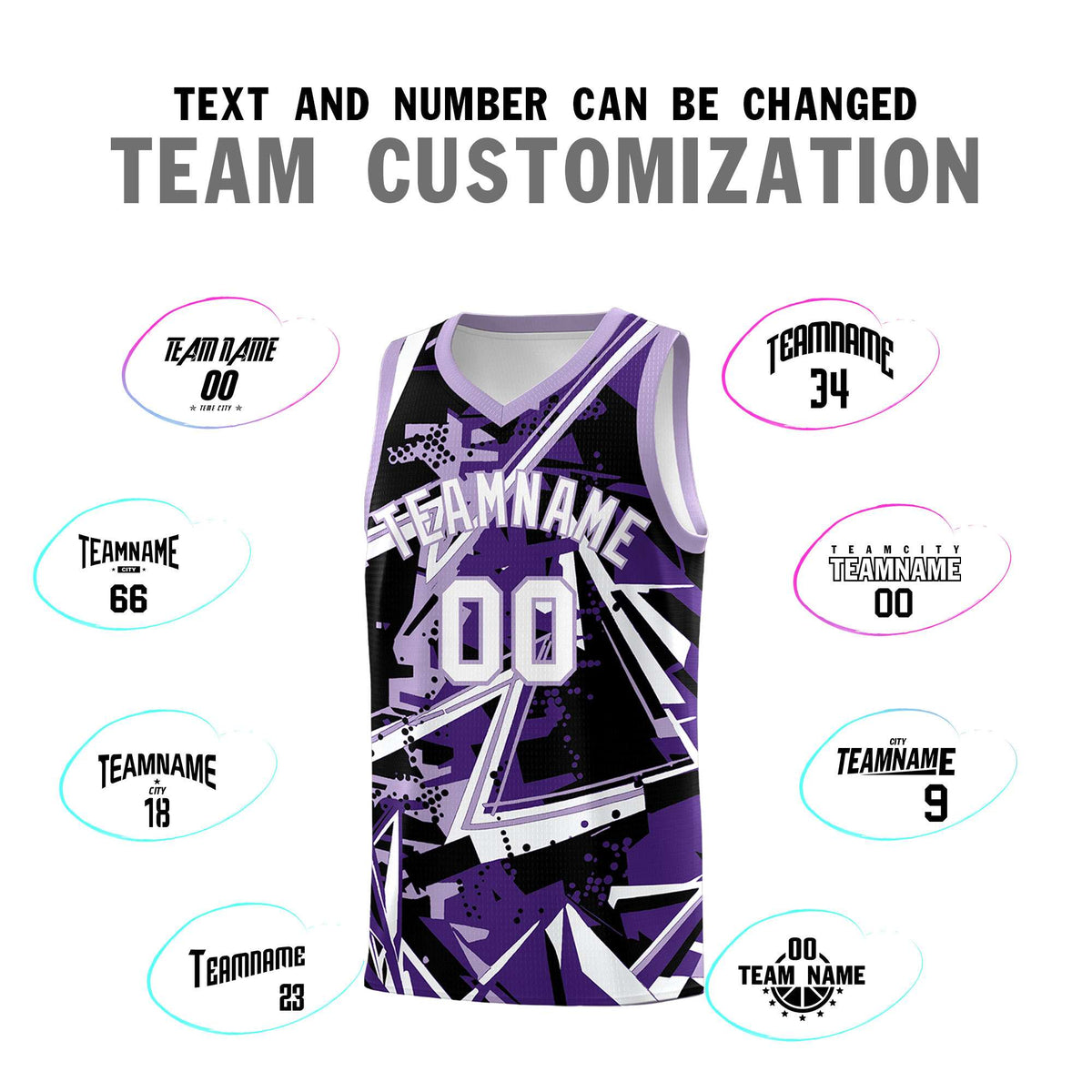 Custom Youth Basketball Jerseys Purple Light Purple Abstract Graffiti Urban Style Personalized Uniform