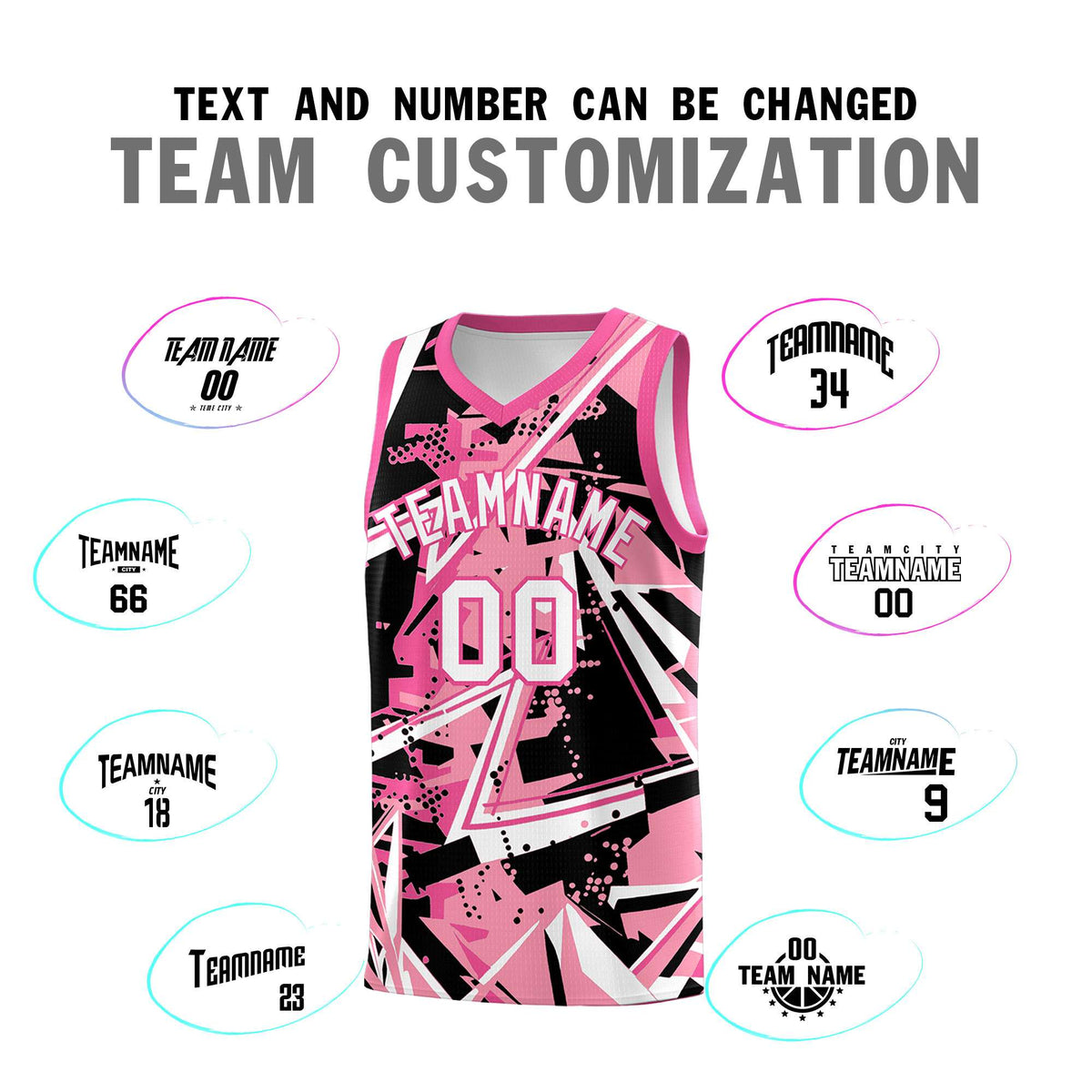 Custom Youth Basketball Jerseys Light Pink Rose Red Abstract Graffiti Personalized Team Name & Number