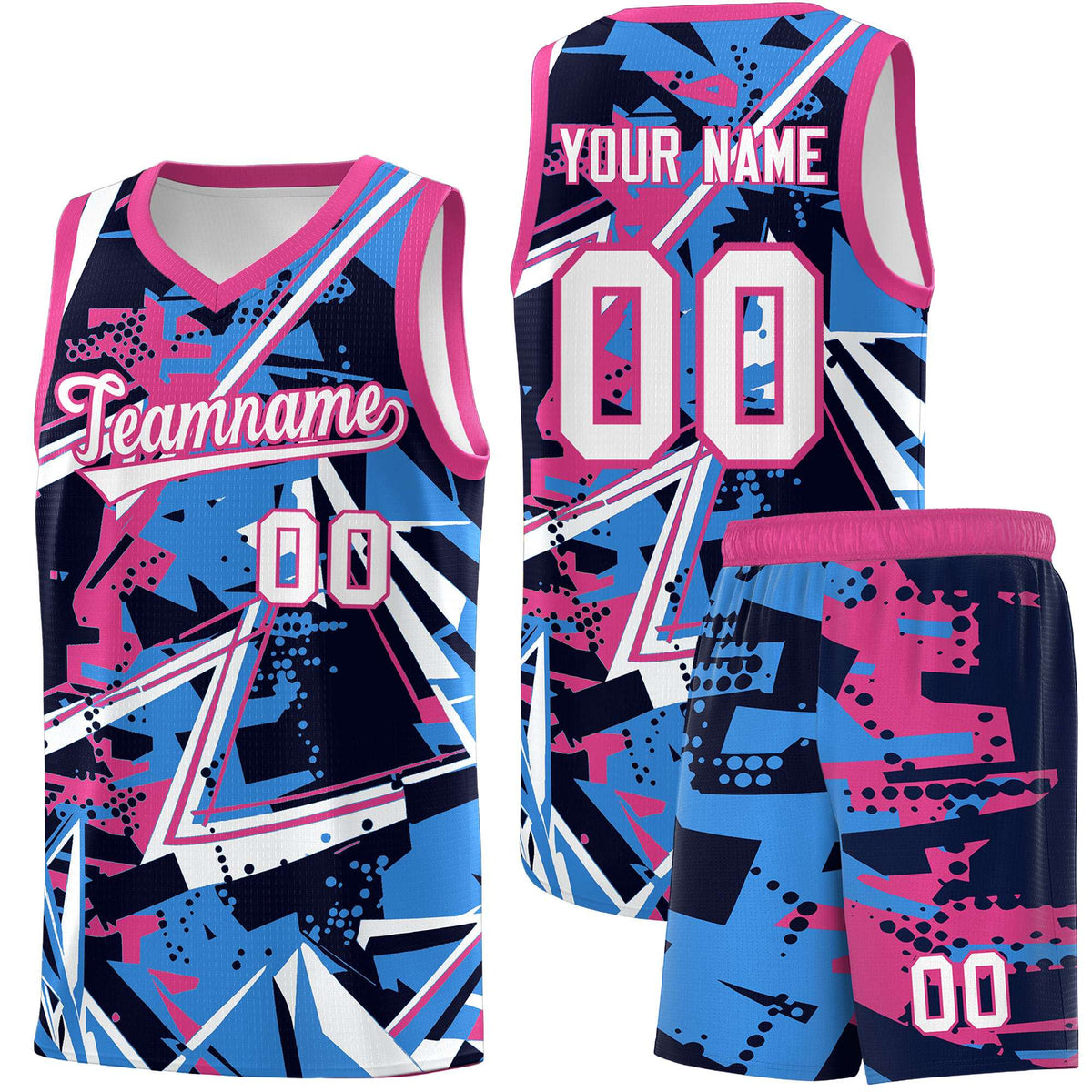Custom Youth Basketball Jerseys Light Blue Pink Abstract Graffiti Personalized Street Style Uniform