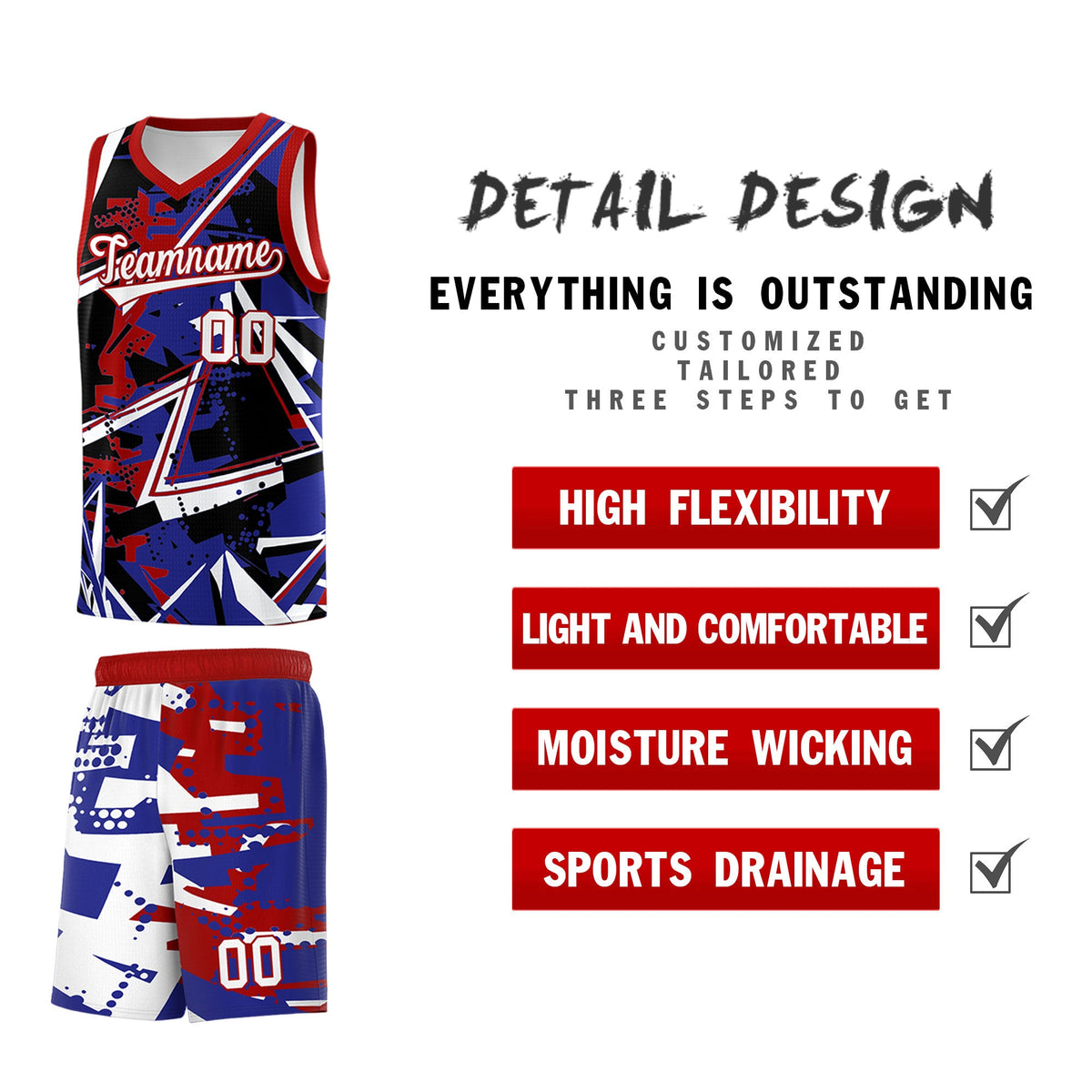 Custom Youth Basketball Jerseys Royal Red Abstract Graffiti Urban Style Personalized Uniform