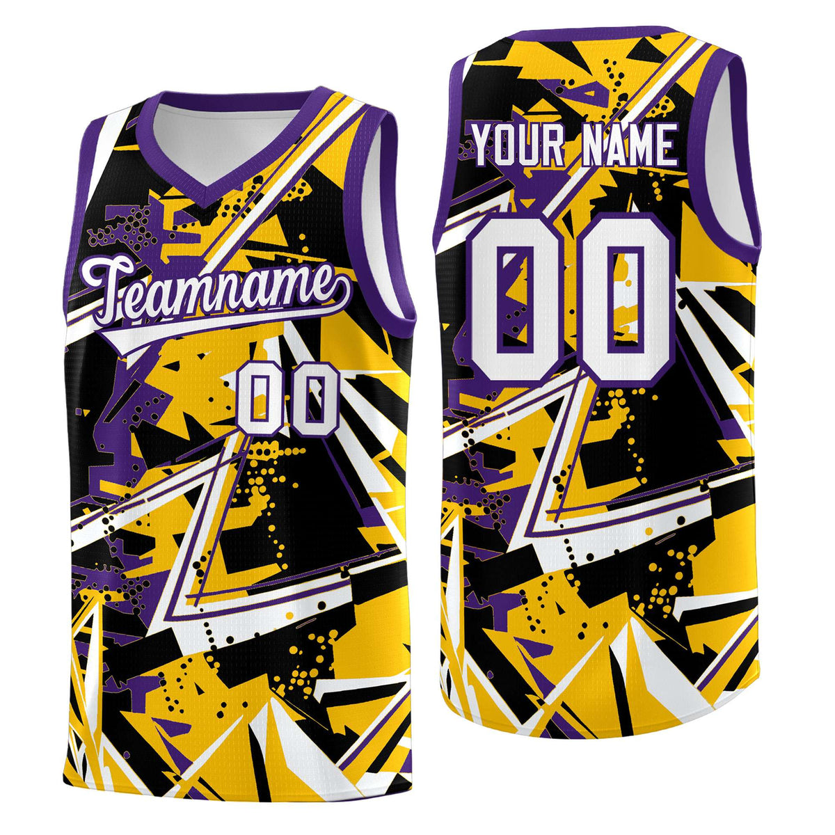 Custom Youth Basketball Jerseys Yellow Purple Abstract Graffiti Personalized Team Name &amp; Number