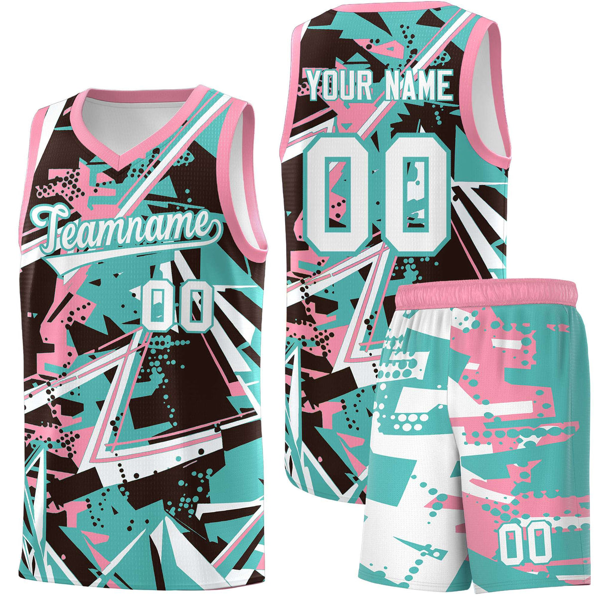 Custom Youth Basketball Jerseys Teal Pink Abstract Graffiti Urban Style Personalized Uniform