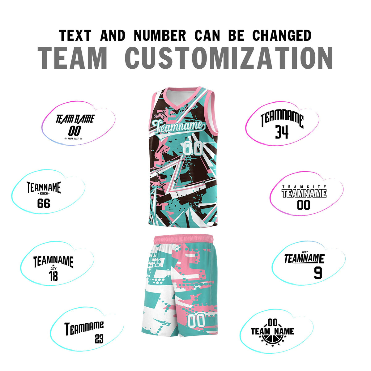Custom Youth Basketball Jerseys Teal Pink Abstract Graffiti Urban Style Personalized Uniform