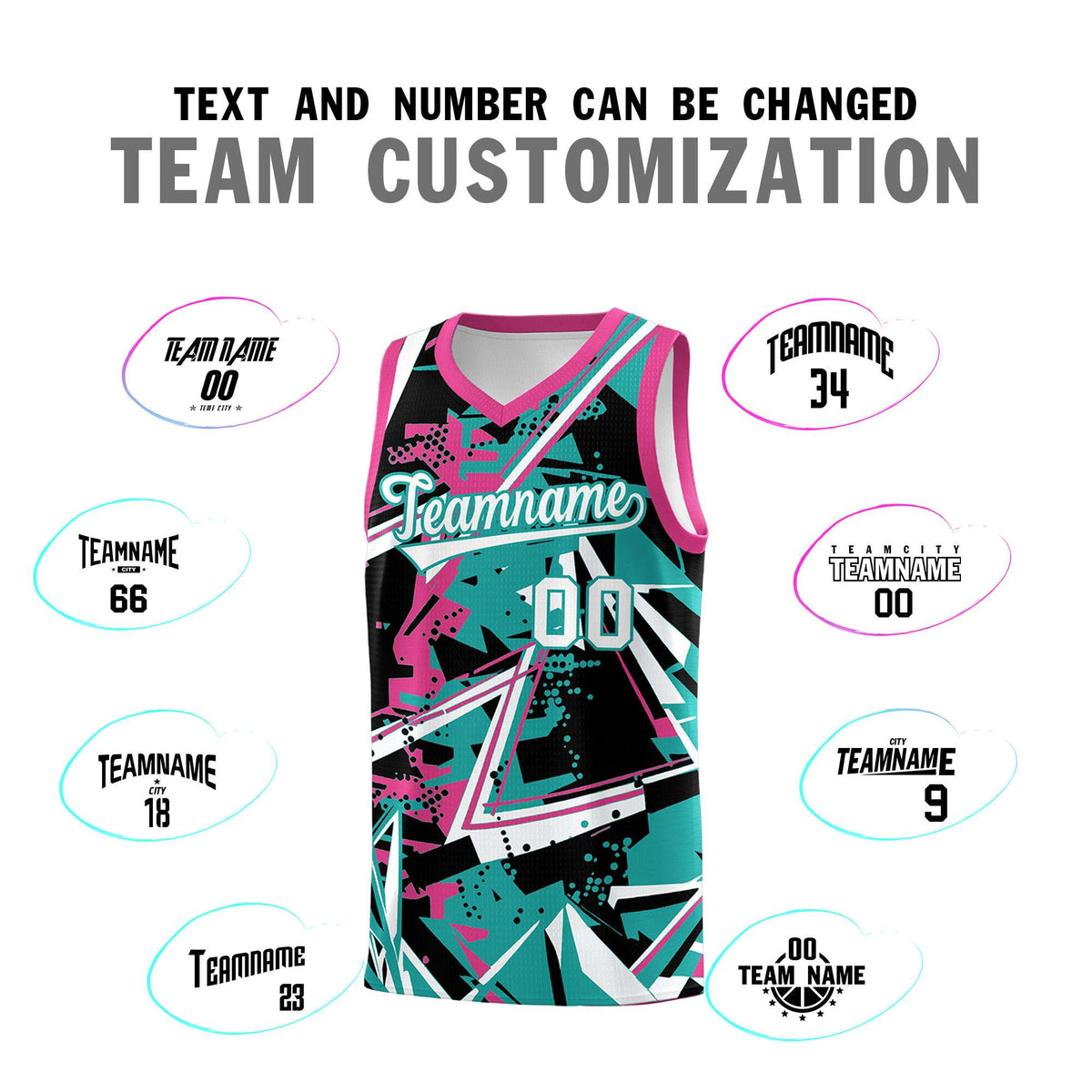 Custom Youth Basketball Jerseys Aqua Rose Red Abstract Graffiti Urban Style Personalized Uniform