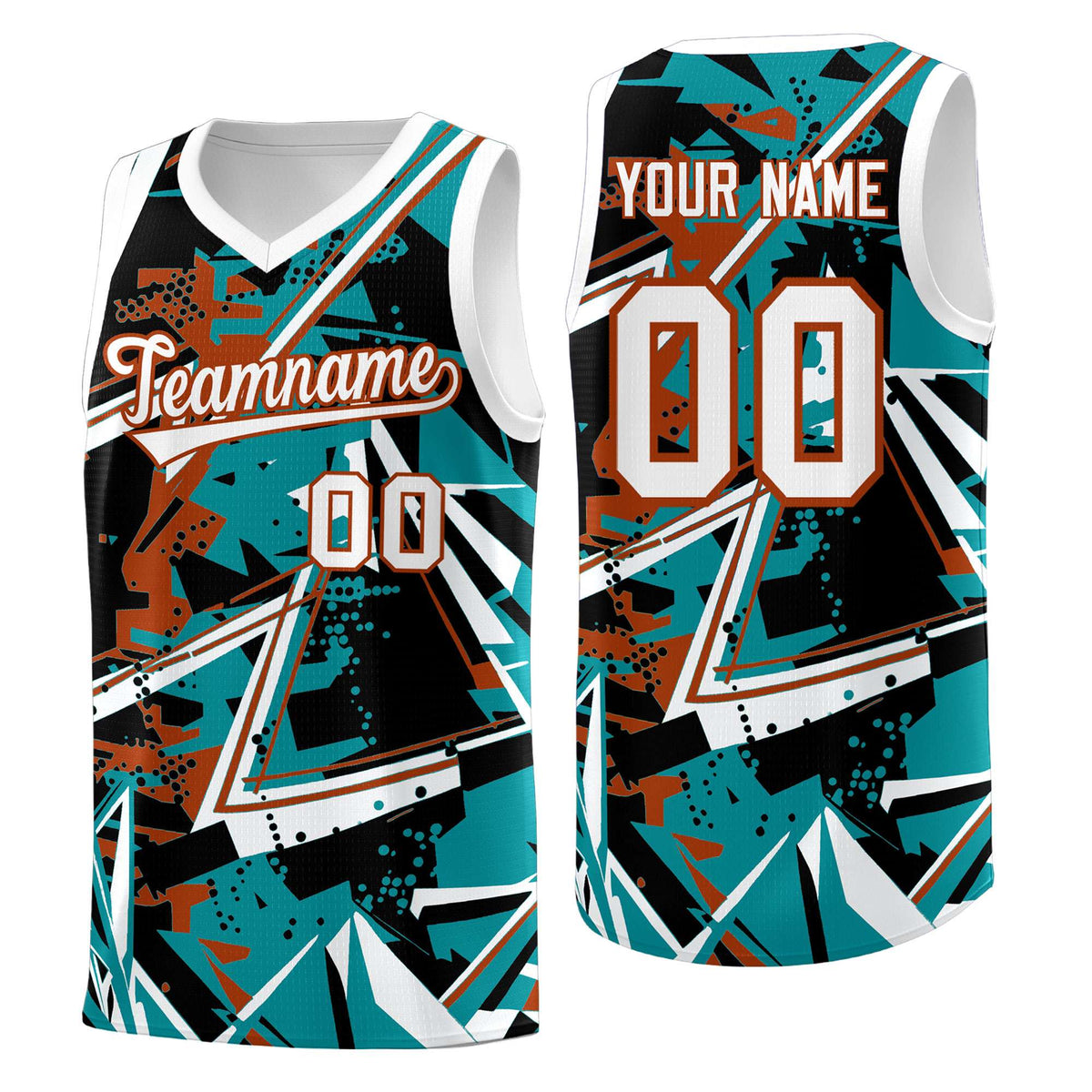 Custom Youth Basketball Jerseys Teal Dark Orange Abstract Graffiti Personalized Street Style Uniform