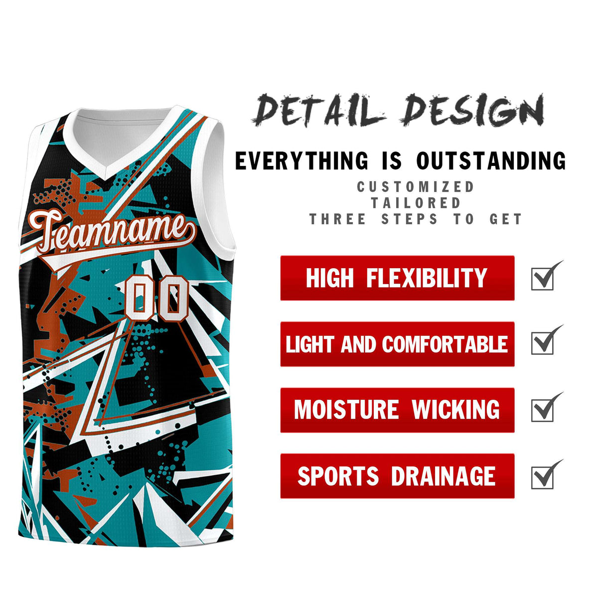 Custom Youth Basketball Jerseys Teal Dark Orange Abstract Graffiti Personalized Street Style Uniform
