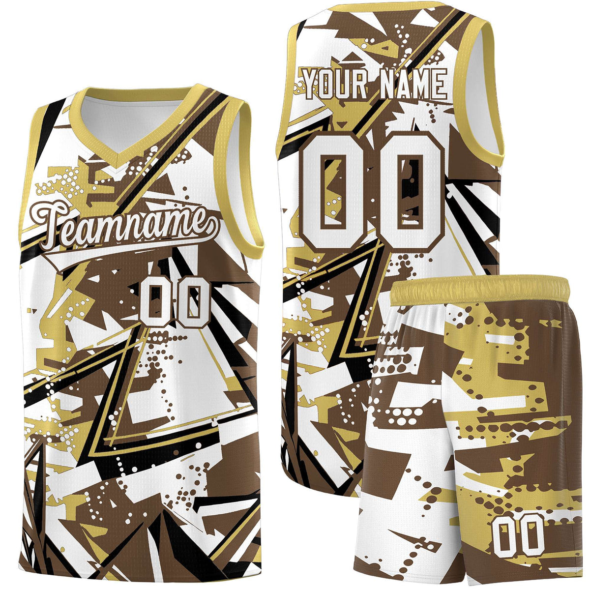 Custom Youth Basketball Jerseys Light Brown Old Gold Abstract Graffiti Personalized Team Name & Number
