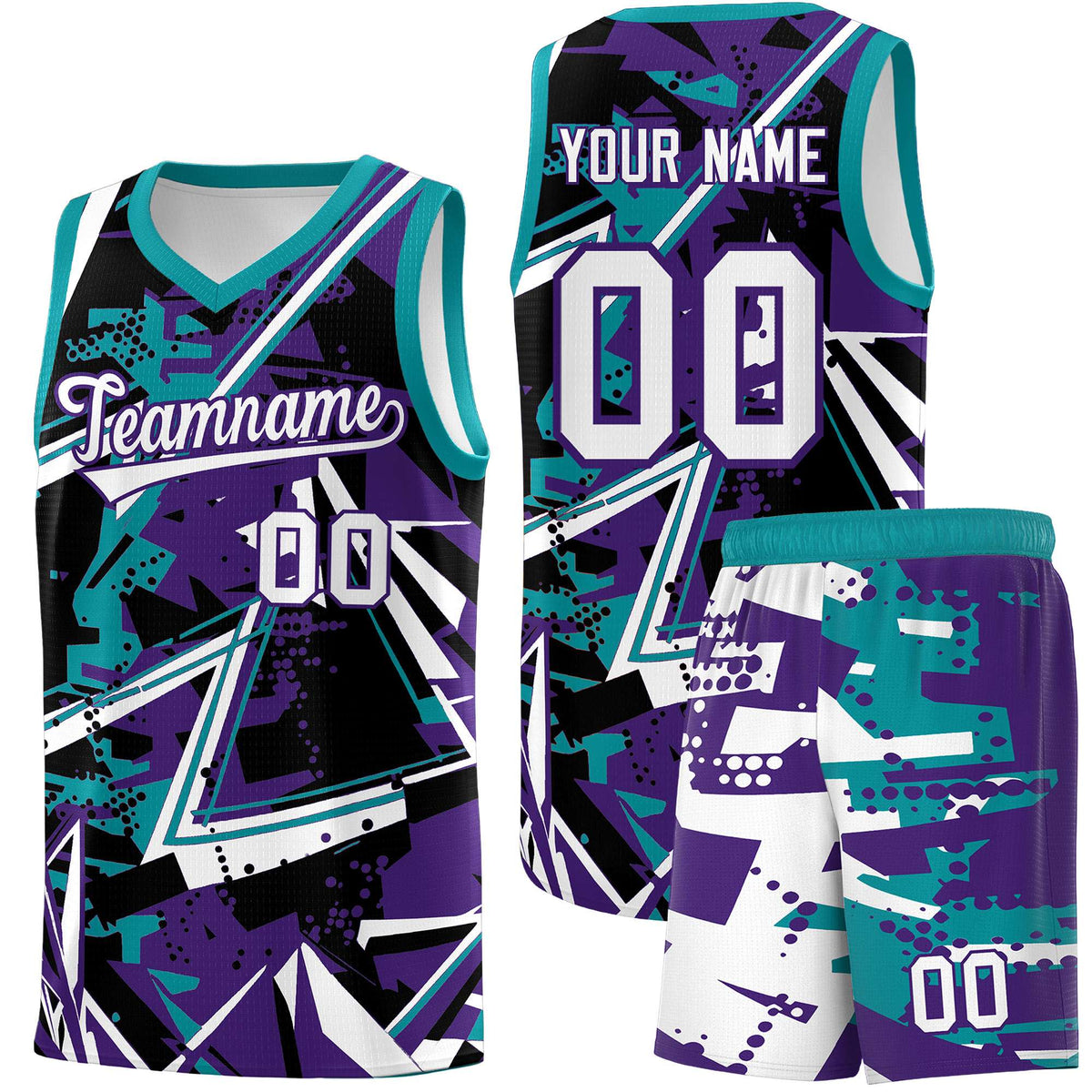 Custom Youth Basketball Jerseys Purple Teal Abstract Graffiti Urban Style Personalized Uniform