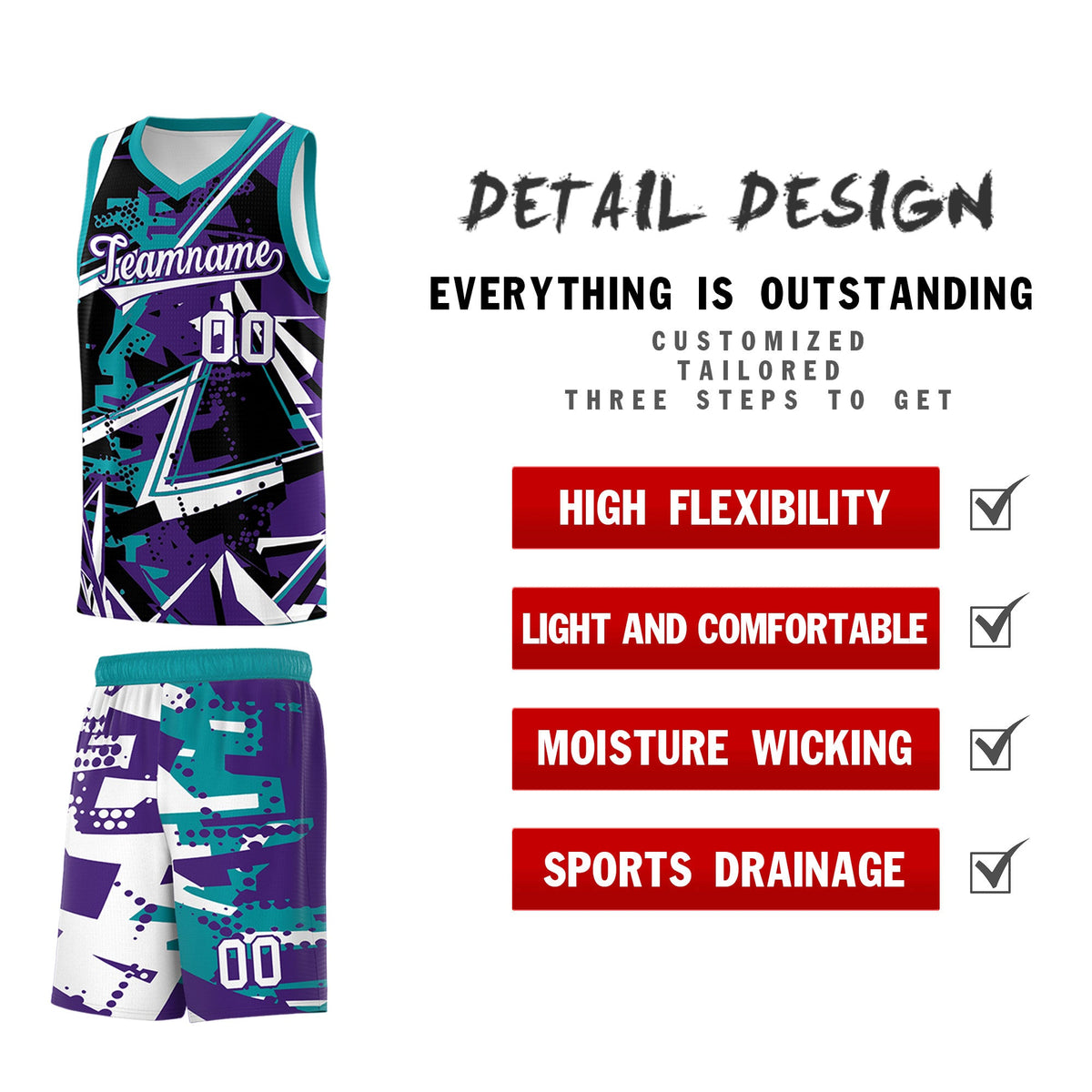 Custom Youth Basketball Jerseys Purple Teal Abstract Graffiti Urban Style Personalized Uniform